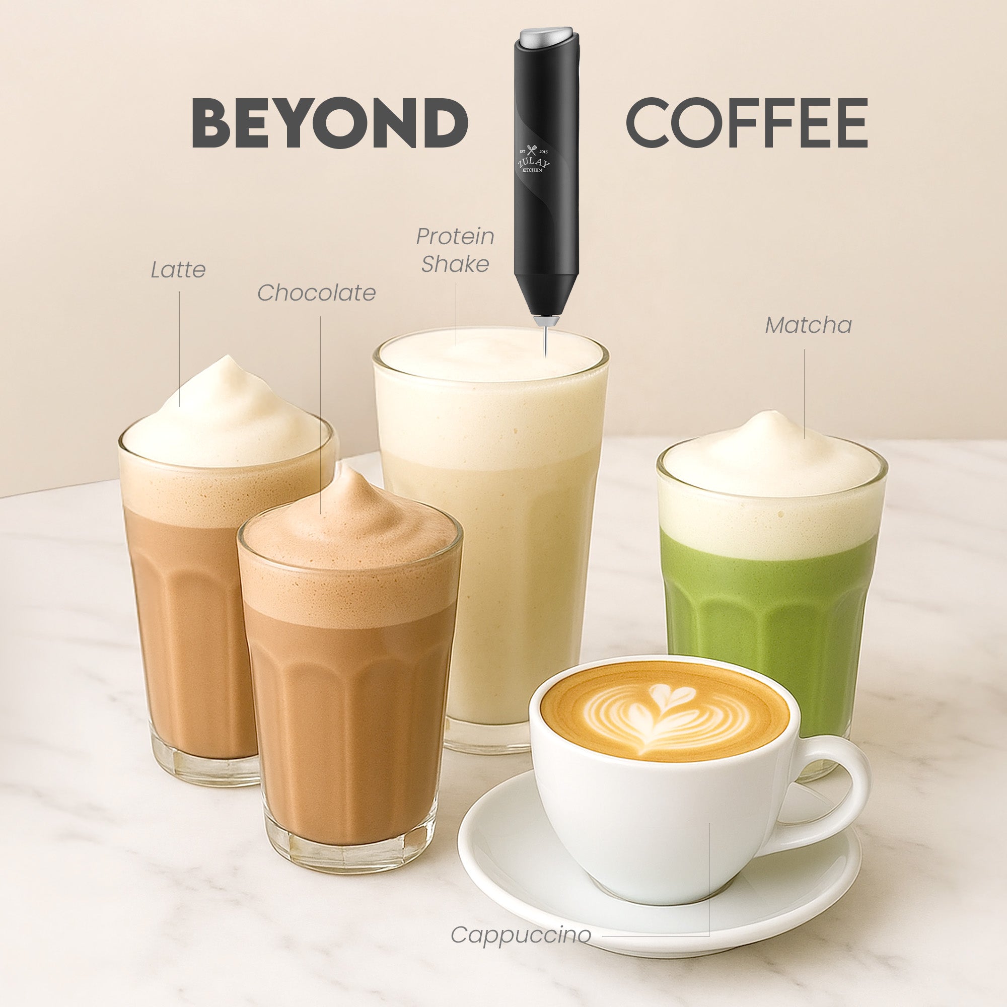 Making frothy drinks using Zulay Kitchen milk frother.