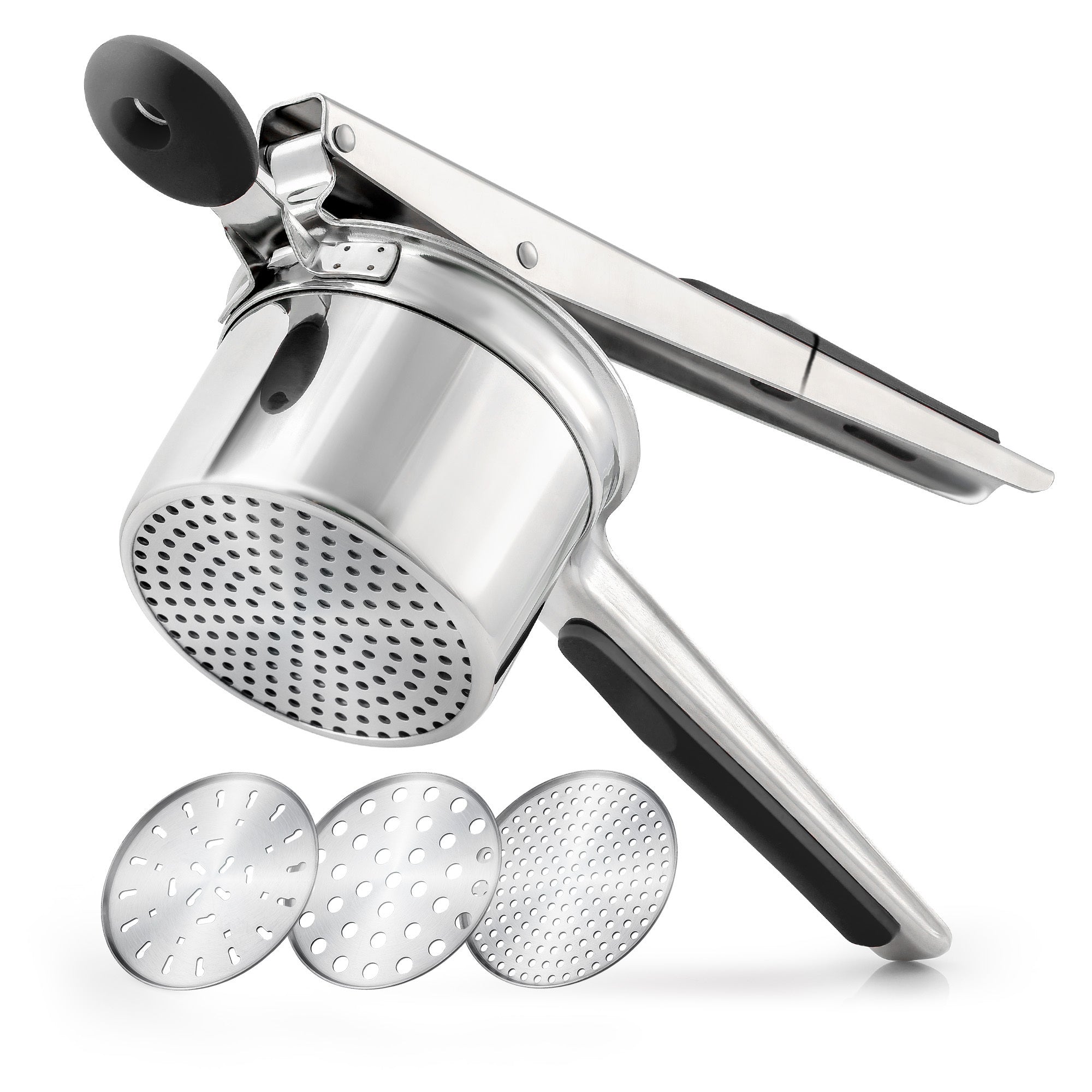 Large Premium 15oz Potato Ricer with 3 Discs - Silver with Black Handle by Zulay Kitchen