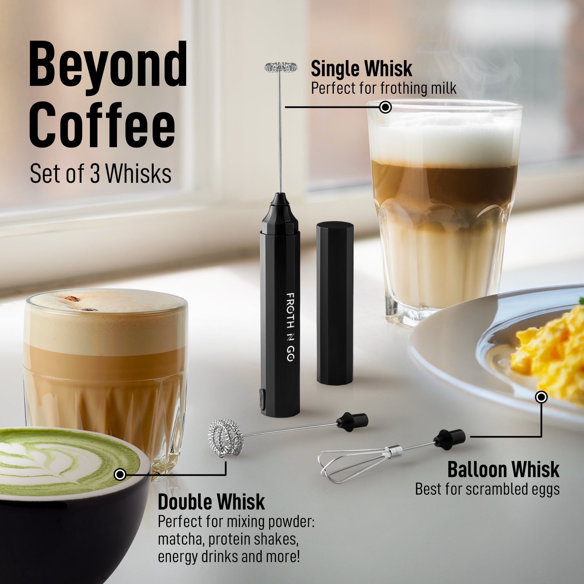 Milk Frother Set of 3 Whisks for Coffee and More by Zulay Kitchen