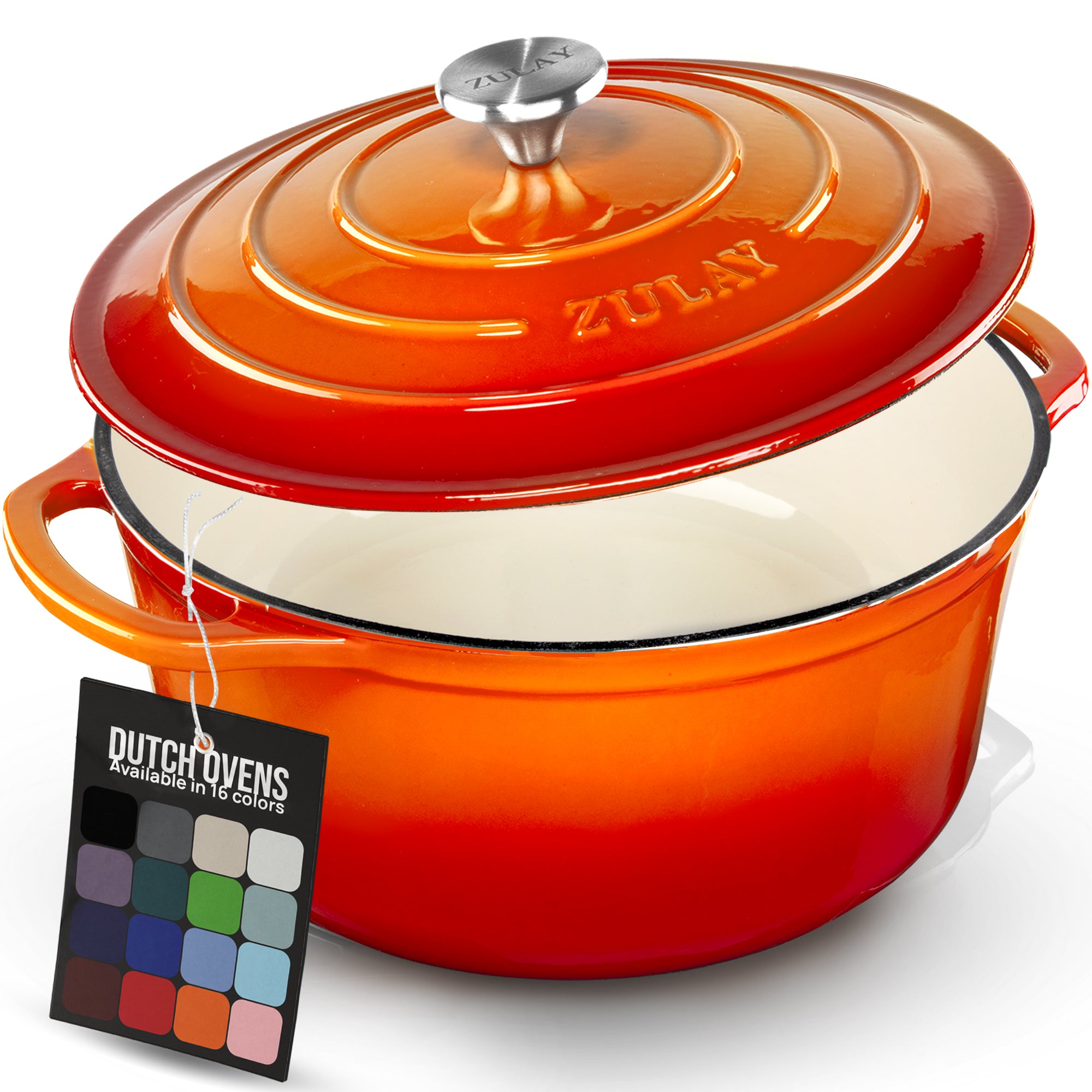 5, 6.4, 7.7 Quart Cast Iron Dutch Oven - Orange by Zulay Kitchen