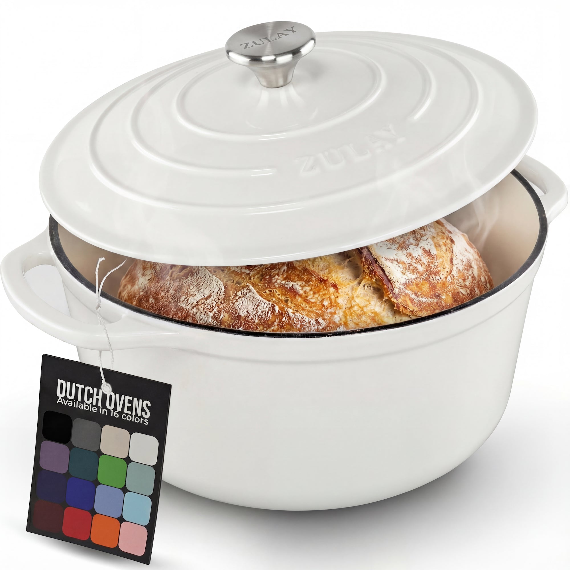 5, 6.4, 7.7 Quart Cast Iron Dutch Oven - White by Zulay Kitchen