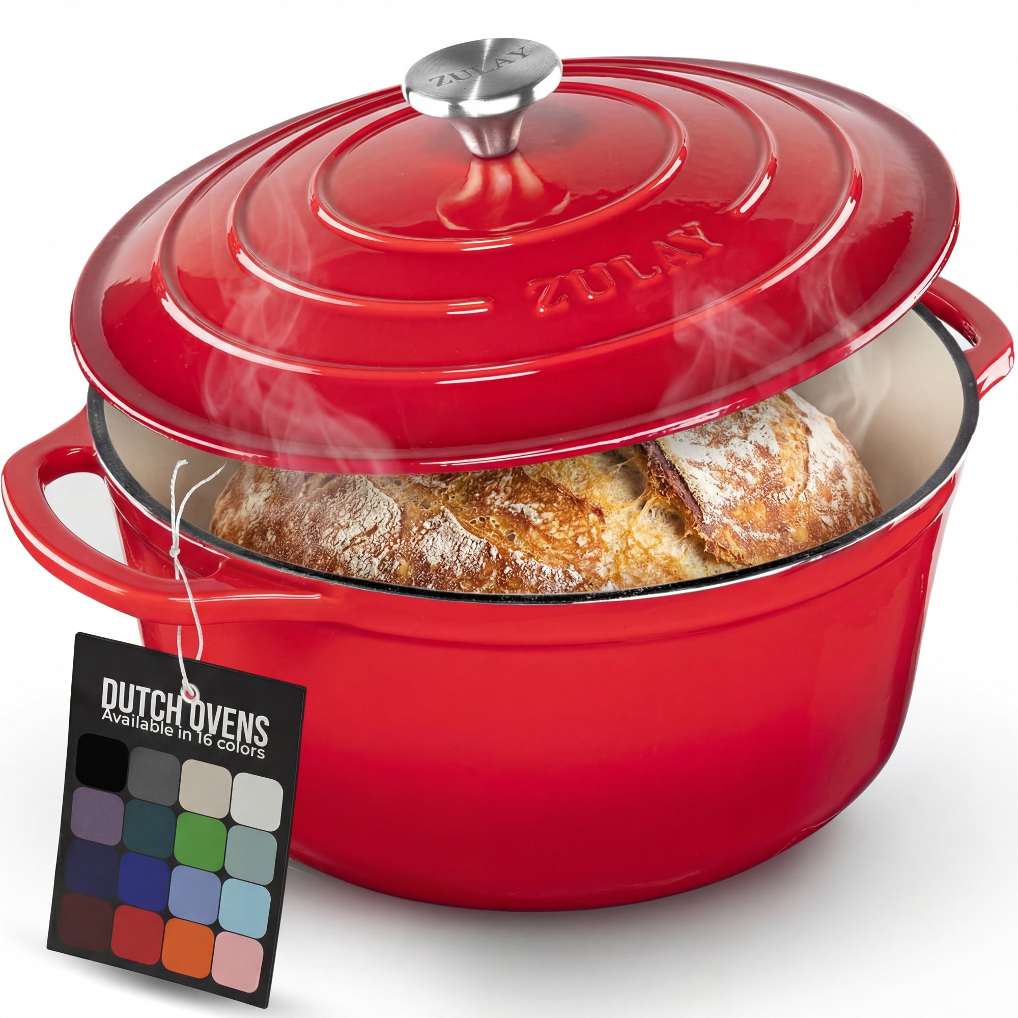 5, 6.4, 7.7 Quart Cast Iron Dutch Oven - Red by Zulay Kitchen