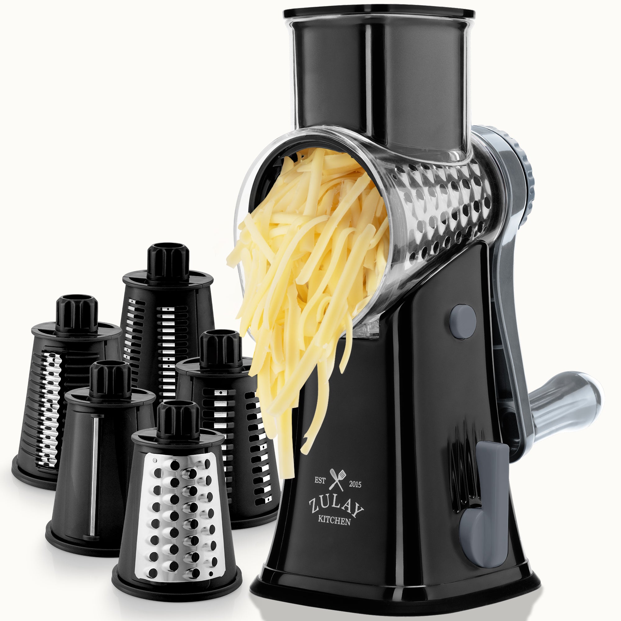 Rotary Cheese Grater with 5 Interchangeable Blades Black & Gray by Zulay Kitchen