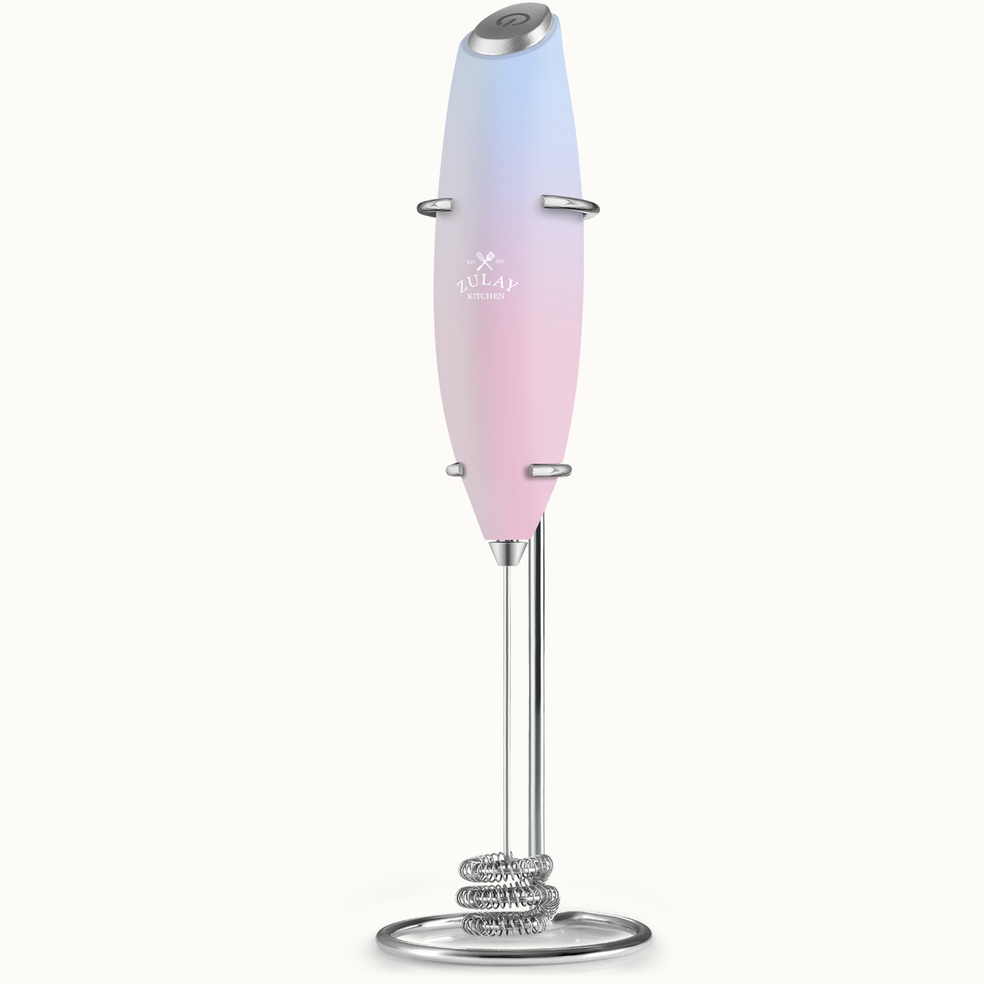Tornado Triple Whisk Milk Frother with Stand & 4 Batteries - Lavender Blush by Zulay Kitchen