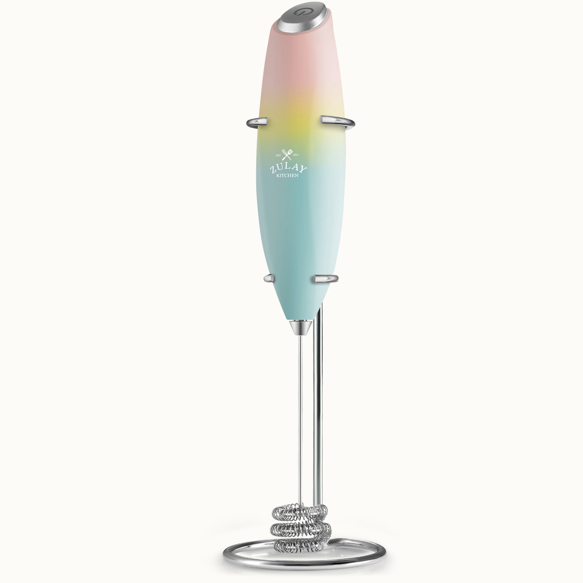 Tornado Triple Whisk Milk Frother with Stand & 4 Batteries - Cupcake by Zulay Kitchen