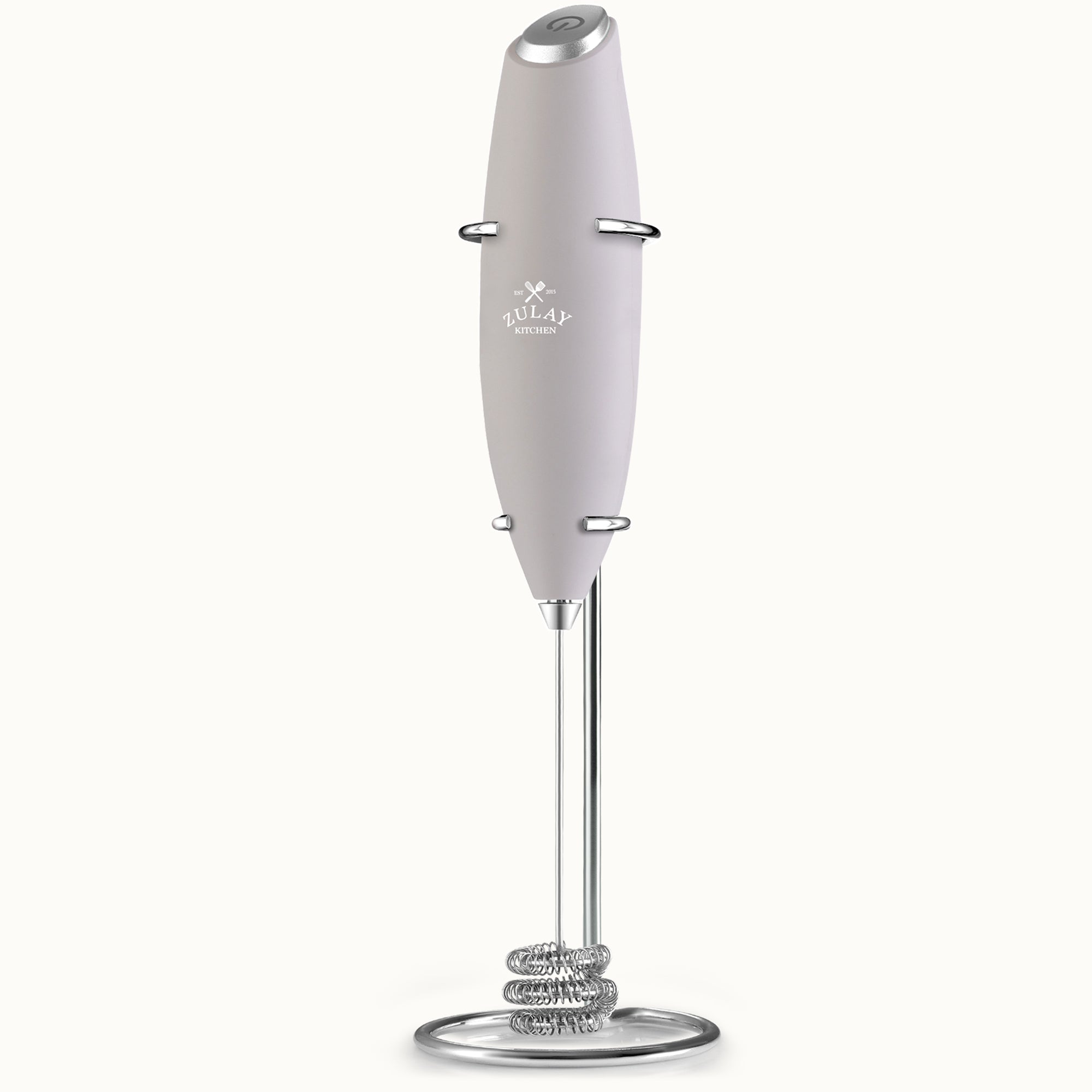 Tornado Triple Whisk Milk Frother with Stand & 4 Batteries - Gray by Zulay Kitchen