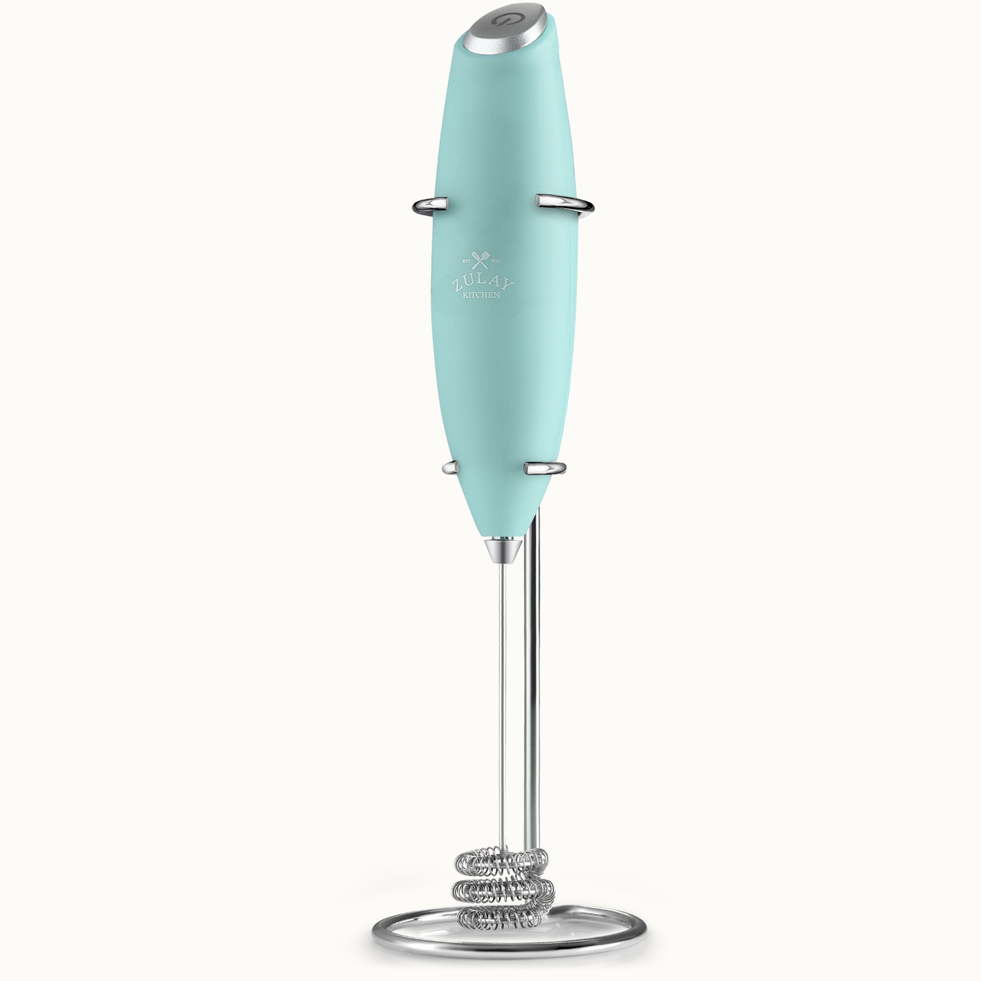 Tornado Triple Whisk Milk Frother with Stand & 4 Batteries - Fresh Mint by Zulay Kitchen