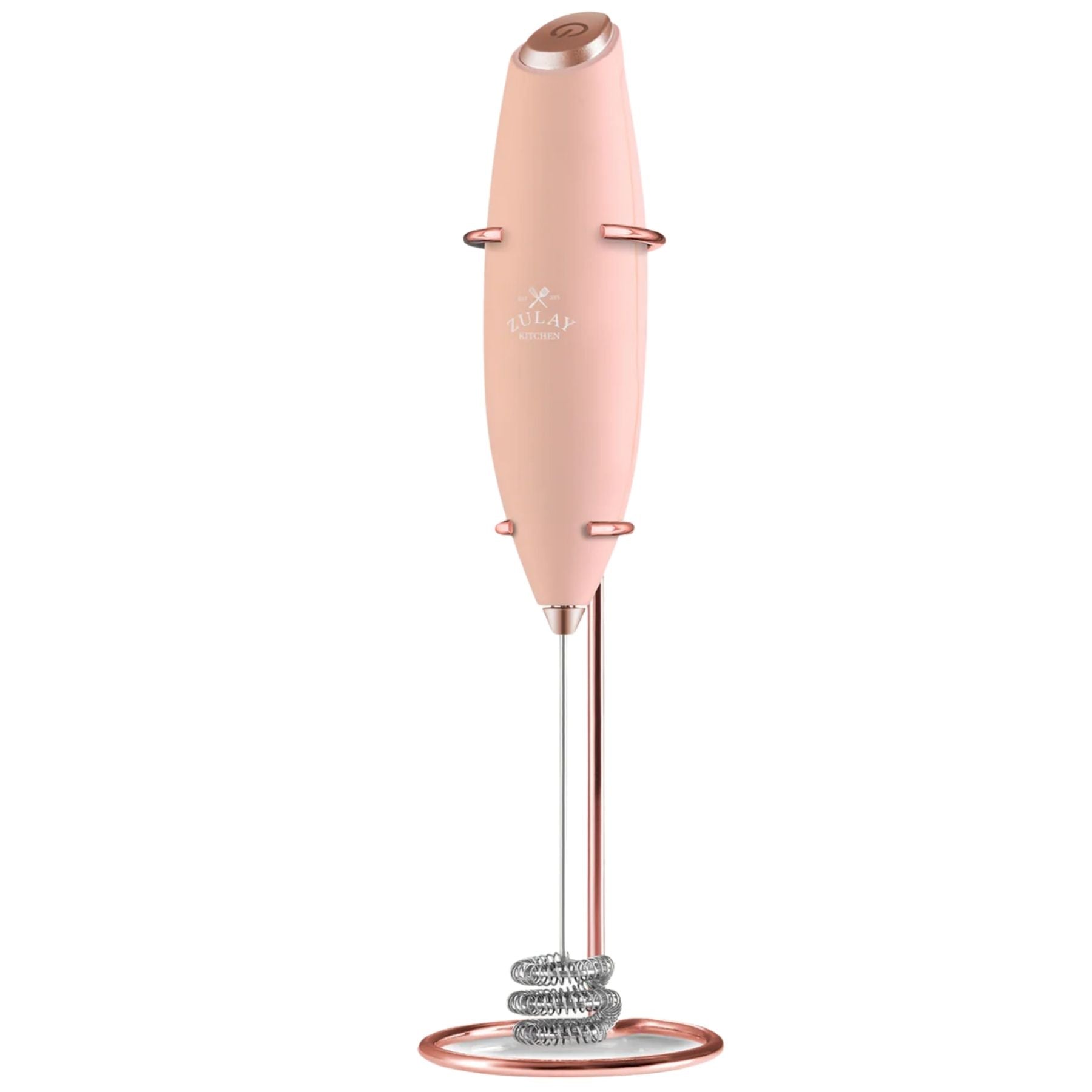 Tornado Triple Whisk Milk Frother with Rose Gold Stand & 4 Batteries - Peach & Rose Gold by Zulay Kitchen