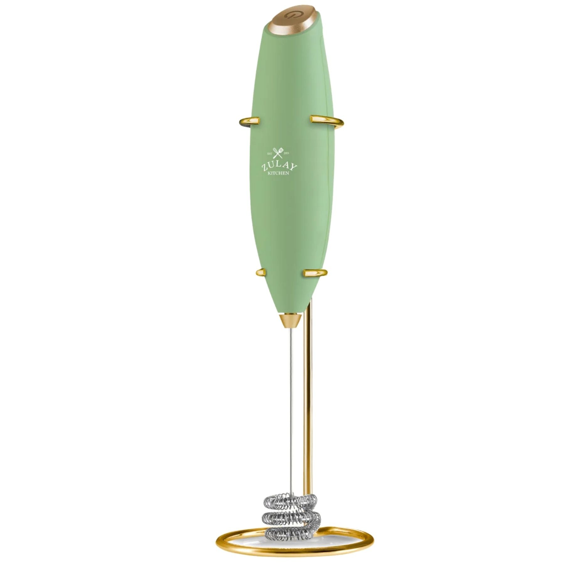 Tornado Triple Whisk Milk Frother with Gold Stand & 4 Batteries - Forest & Gold by Zulay Kitchen