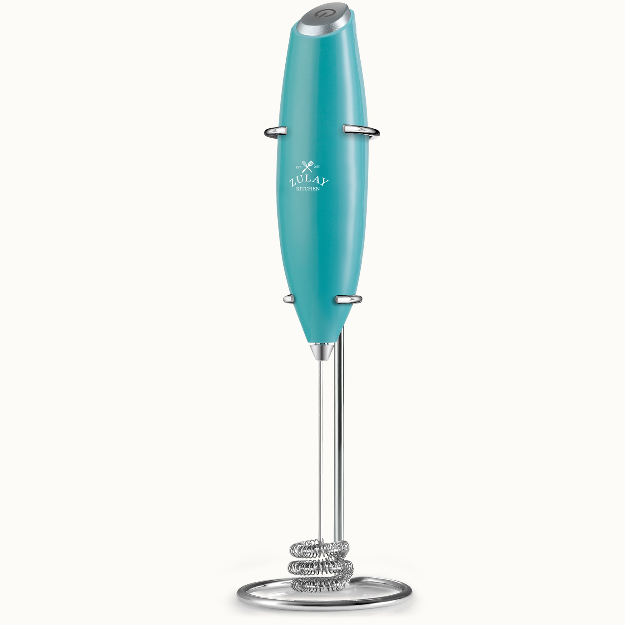 Tornado Triple Whisk Milk Frother with Stand & 4 Batteries - Caribbean Aqua by Zulay Kitchen