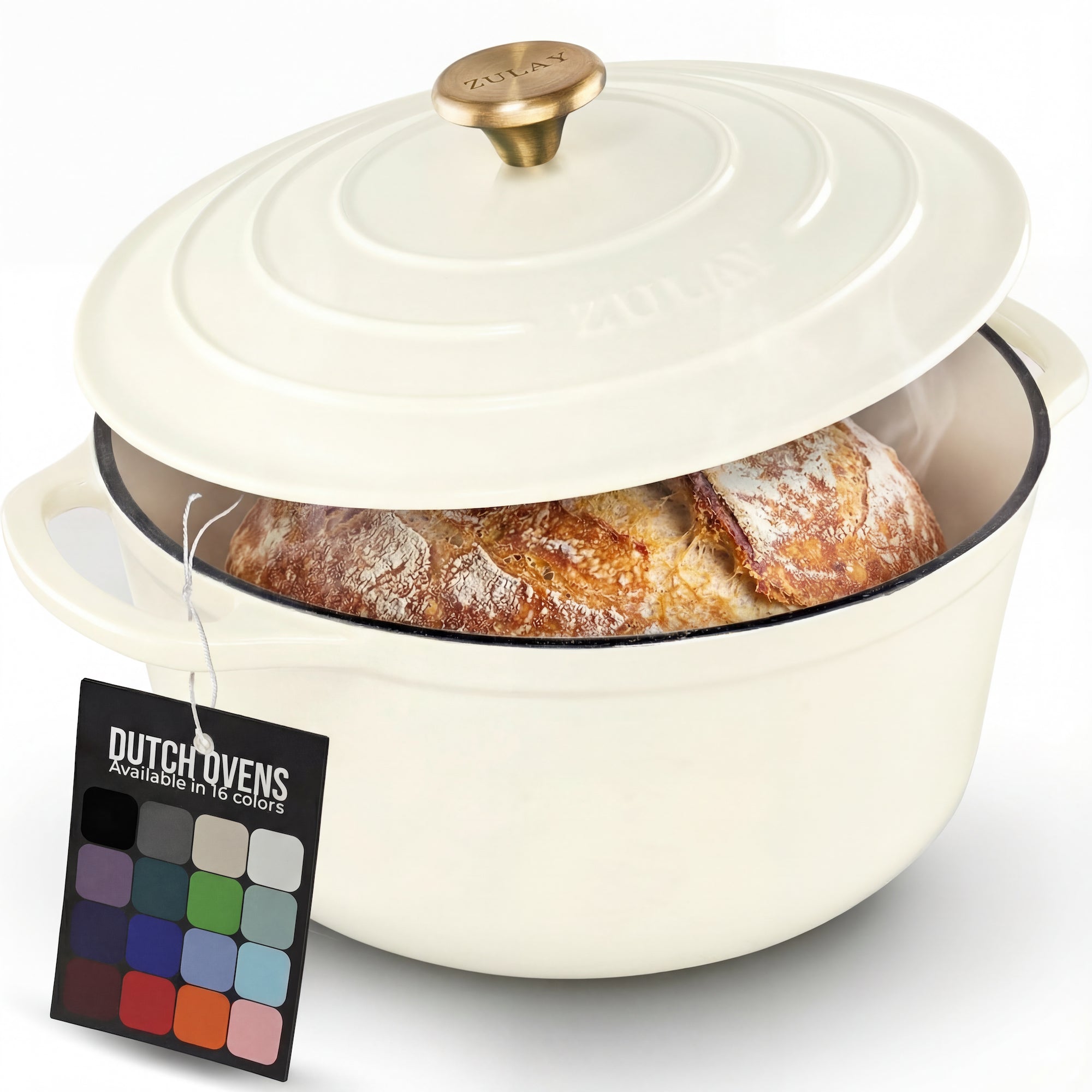 5, 6.4, 7.7 Quart Cast Iron Dutch Oven - Ivory by Zulay Kitchen