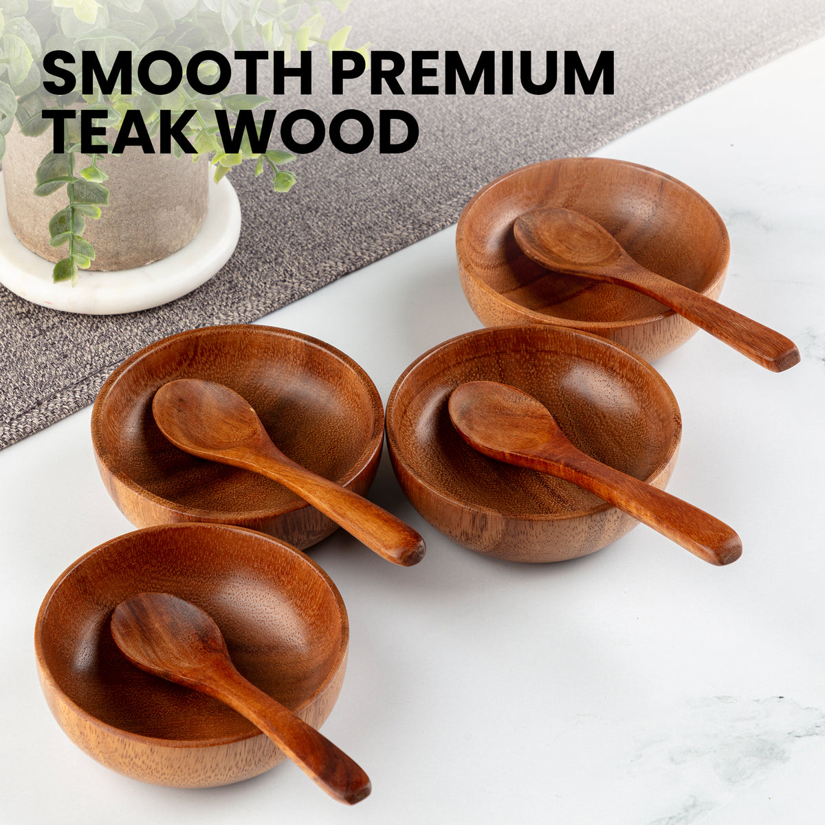 Teak Wood 8 Piece Dipping Bowls with Spoons Set