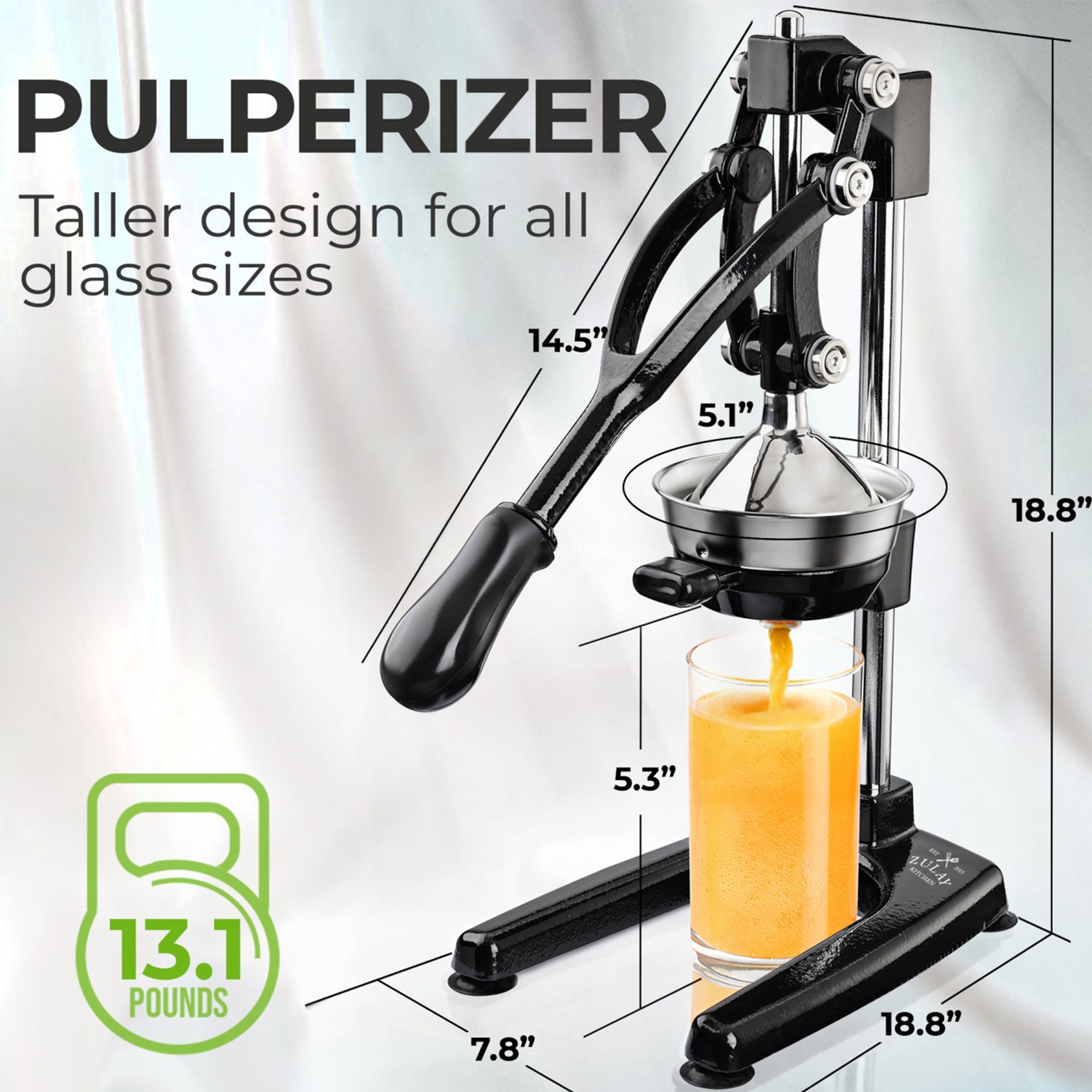 Pulperizer Cast Iron Juicer dimension - Black by Zulay Kitchen