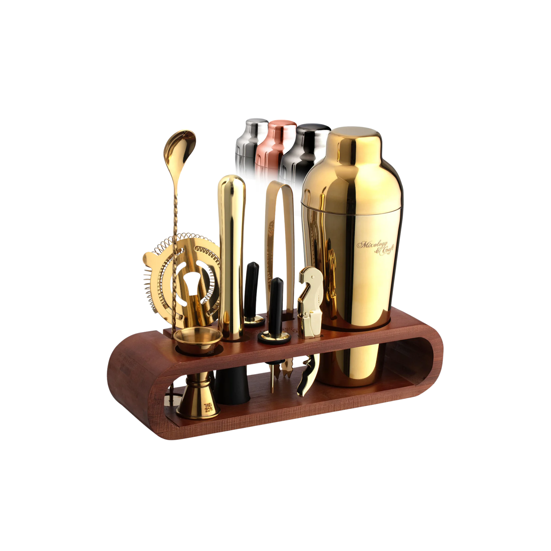 10-Piece Bartender Kit with Oval Dark Brown Bamboo Stand – Gold by Zulay Kitchen