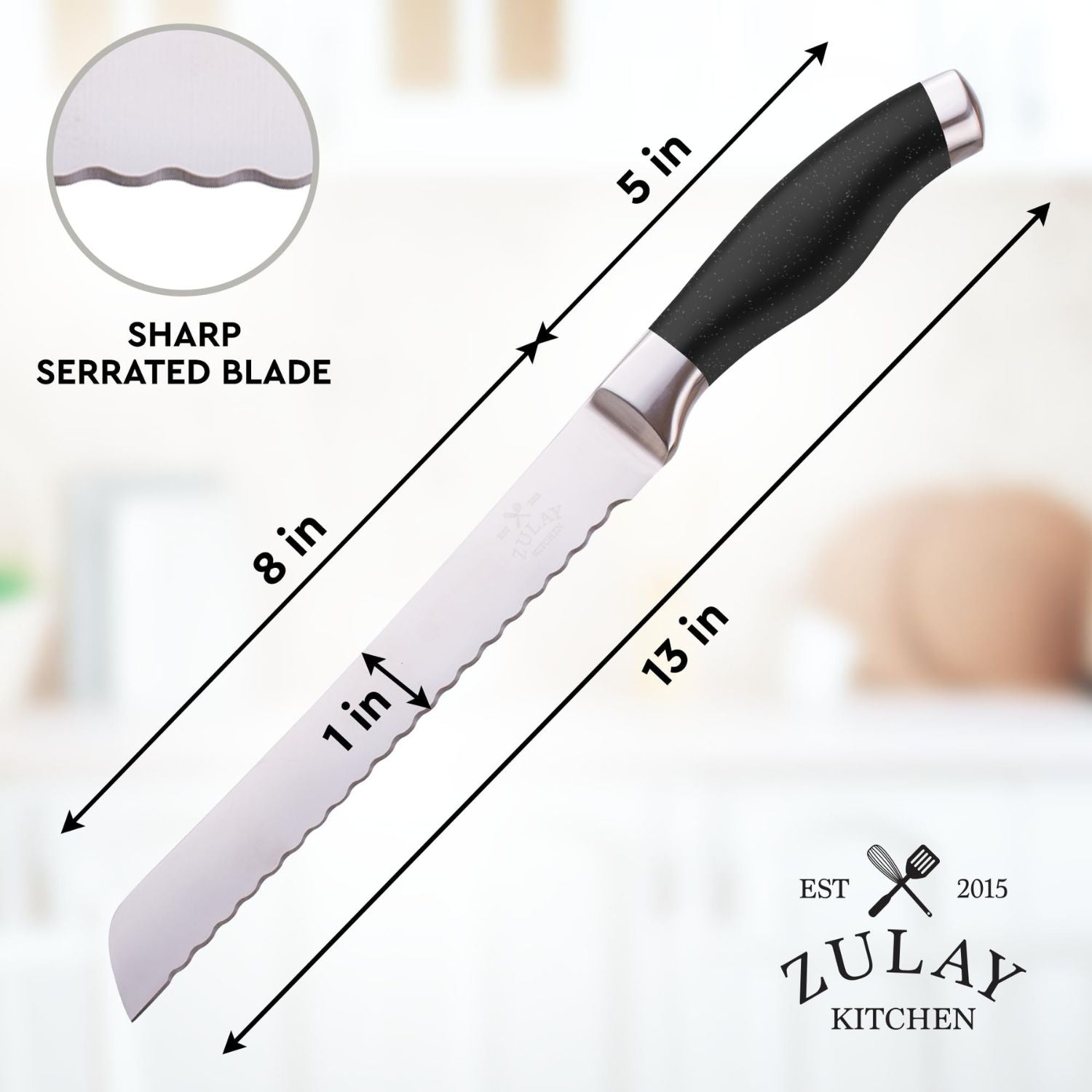 8 inch Sharp Serrated Blade Bread Knife by Zulay Kitchen