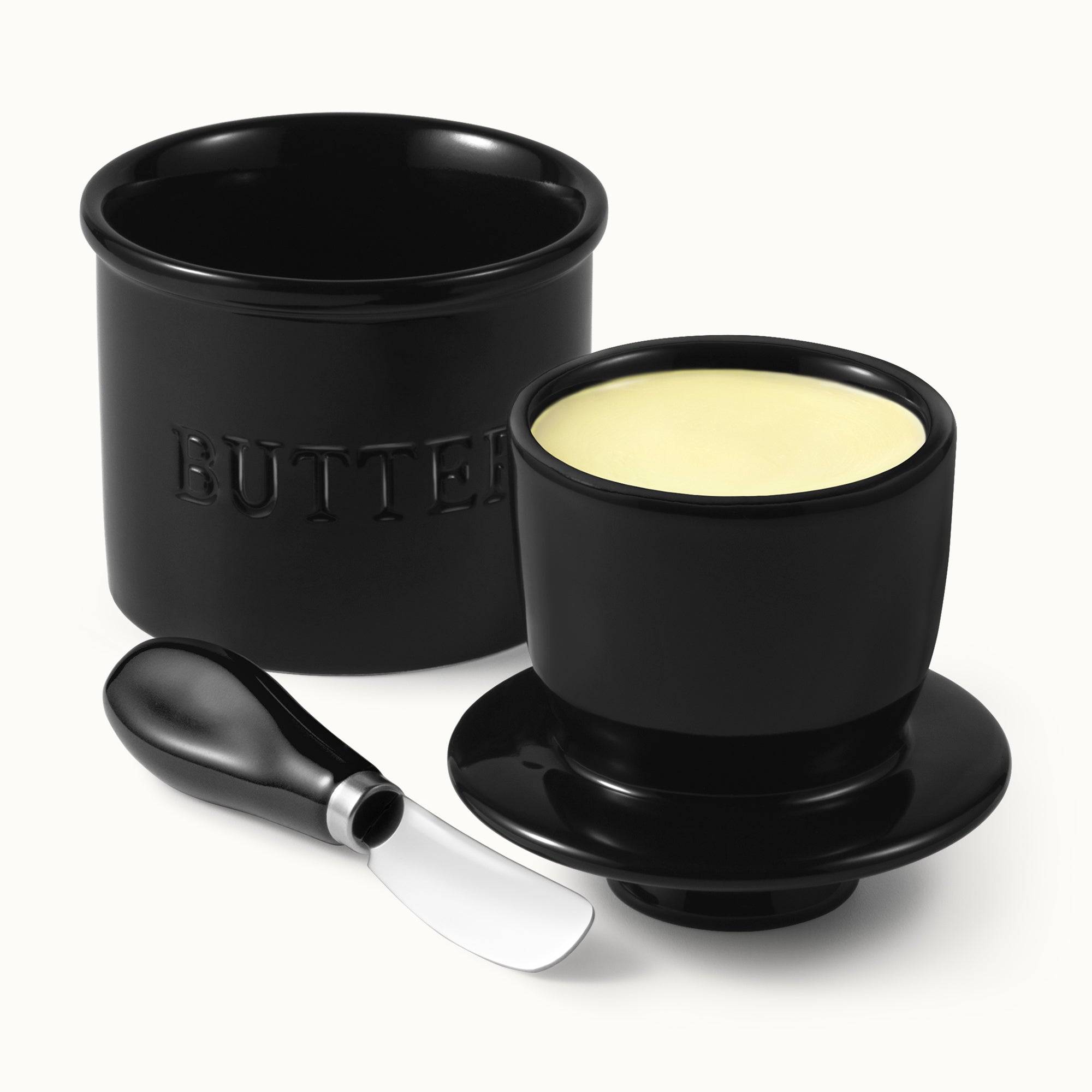 Zulay Kitchen Ceramic Butter Crock with Knife and Lid - Black