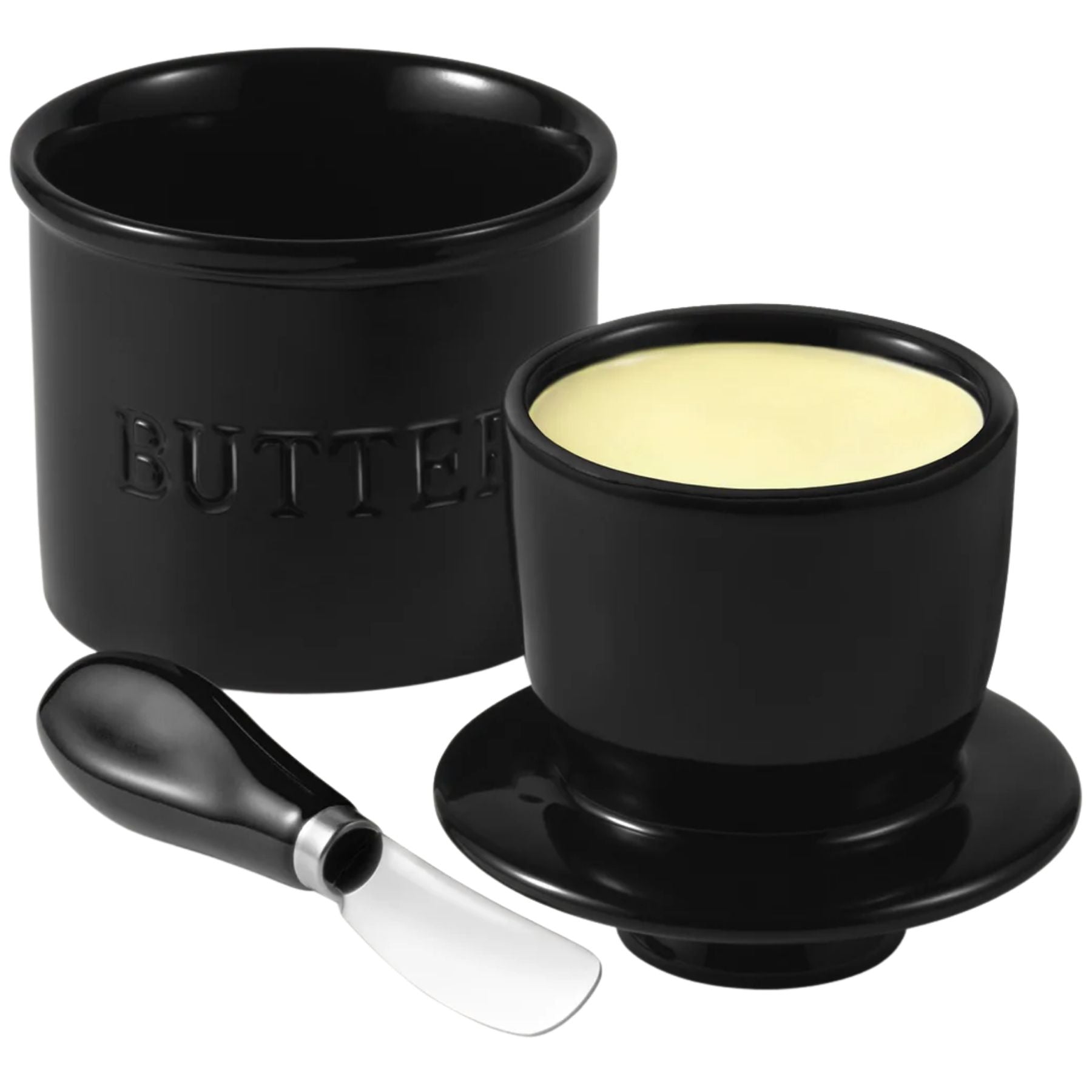 Zulay Kitchen Ceramic Butter Crock with Knife and Lid - Black