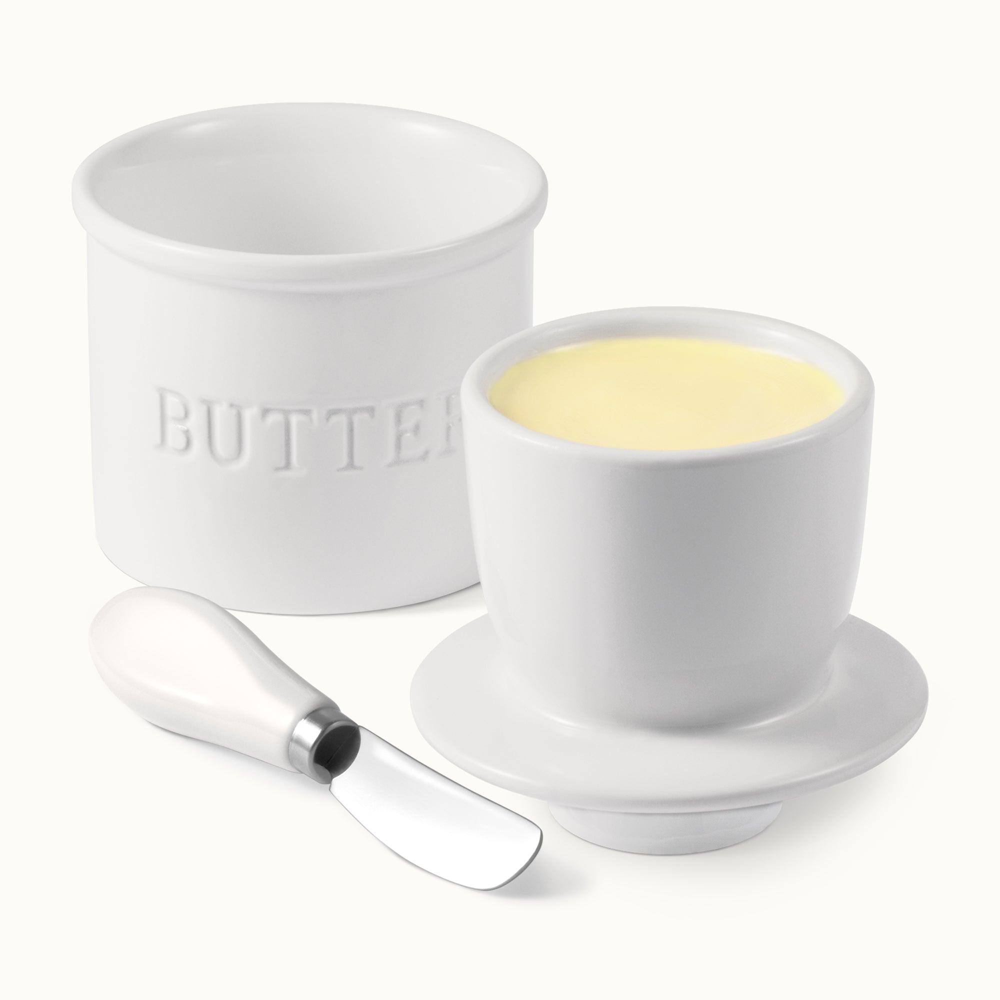 Zulay Kitchen Ceramic Butter Crock with Knife and Lid - White Marble