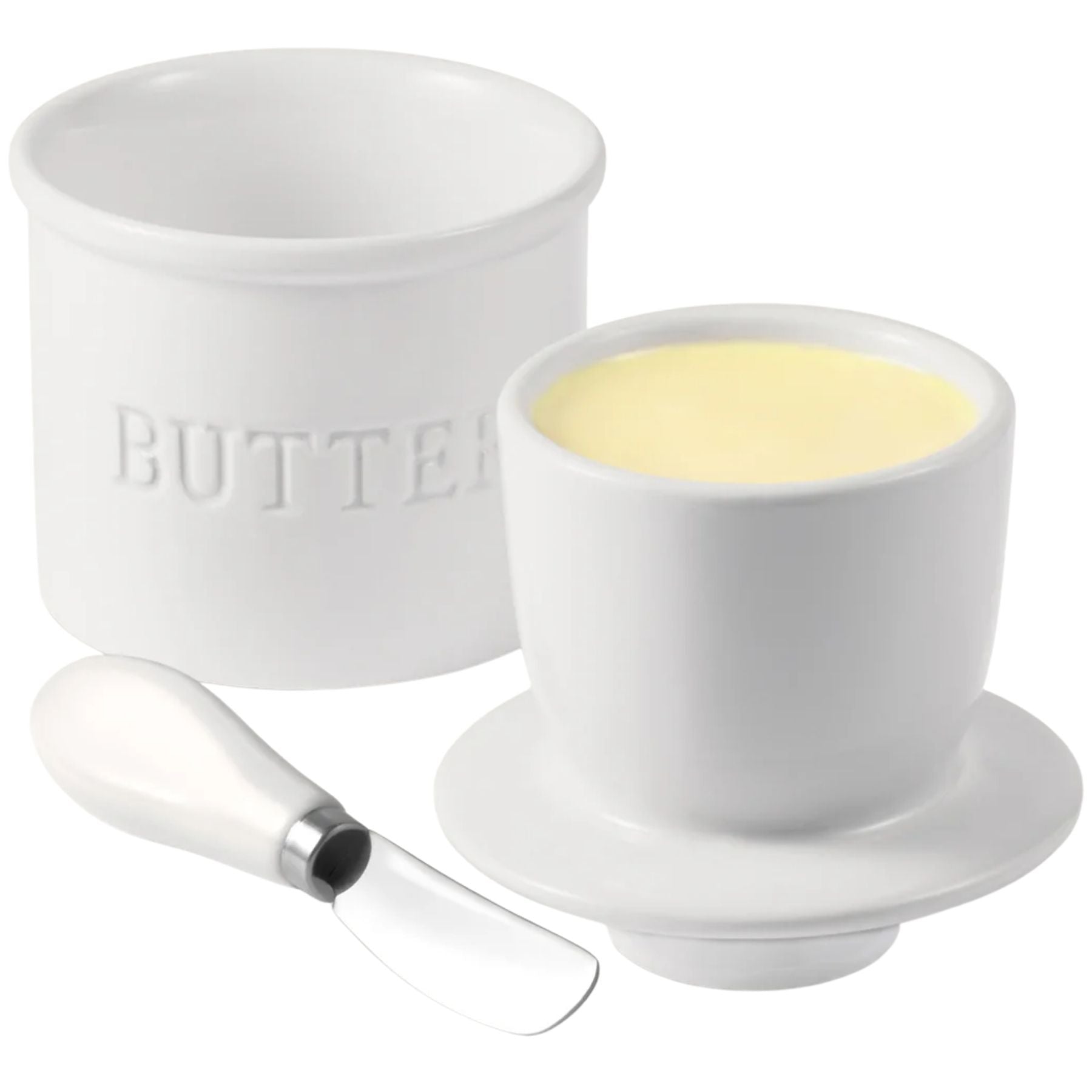 Zulay Kitchen Ceramic Butter Crock with Knife and Lid - White Marble