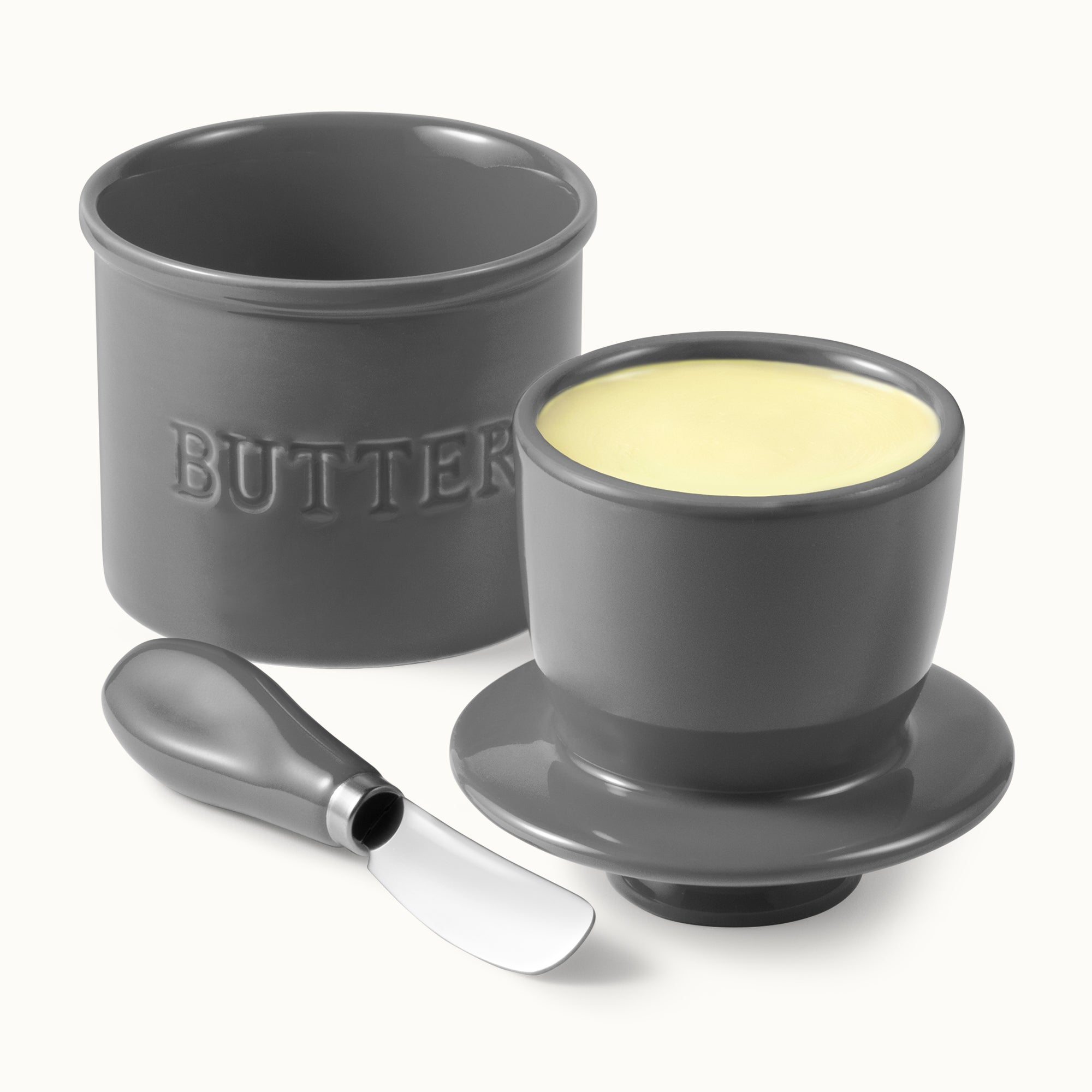 Zulay Kitchen Ceramic Butter Crock with Knife and Lid - Gray