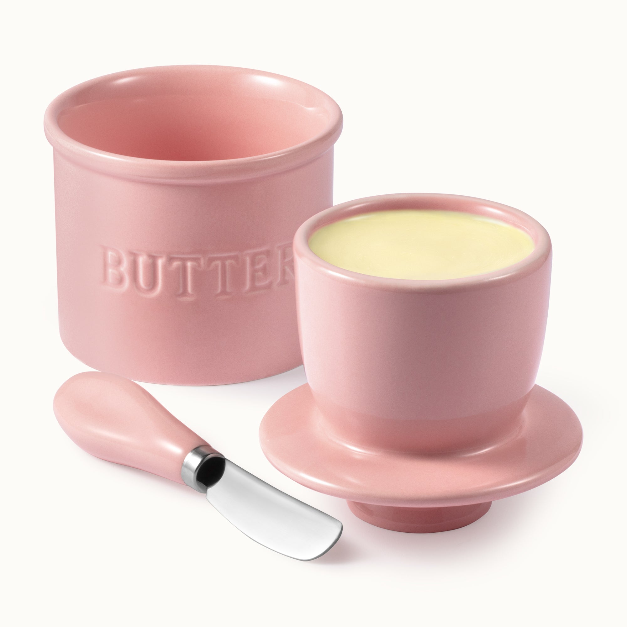 Zulay Kitchen Ceramic Butter Crock with Knife and Lid - Pink