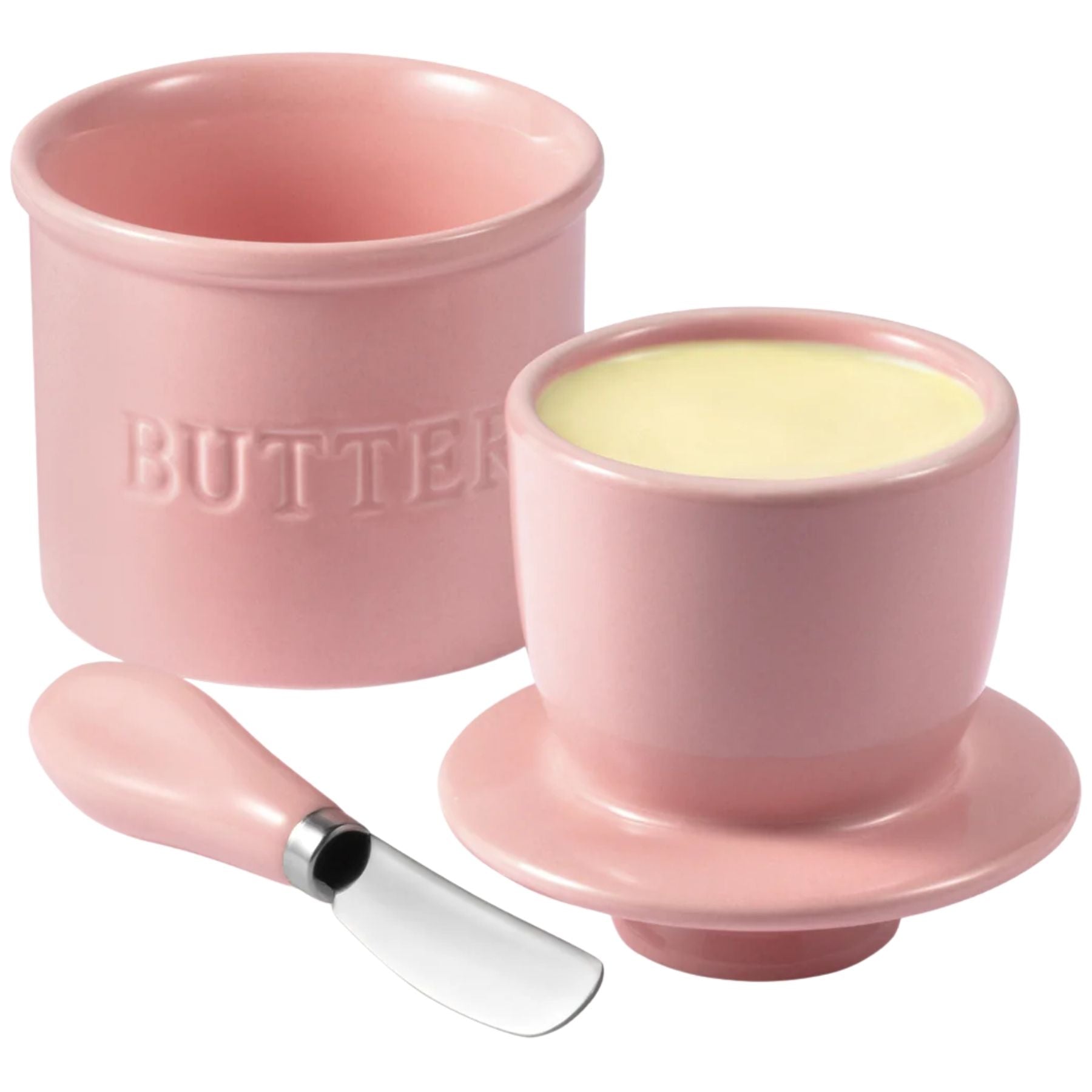 Zulay Kitchen Ceramic Butter Crock with Knife and Lid - Pink