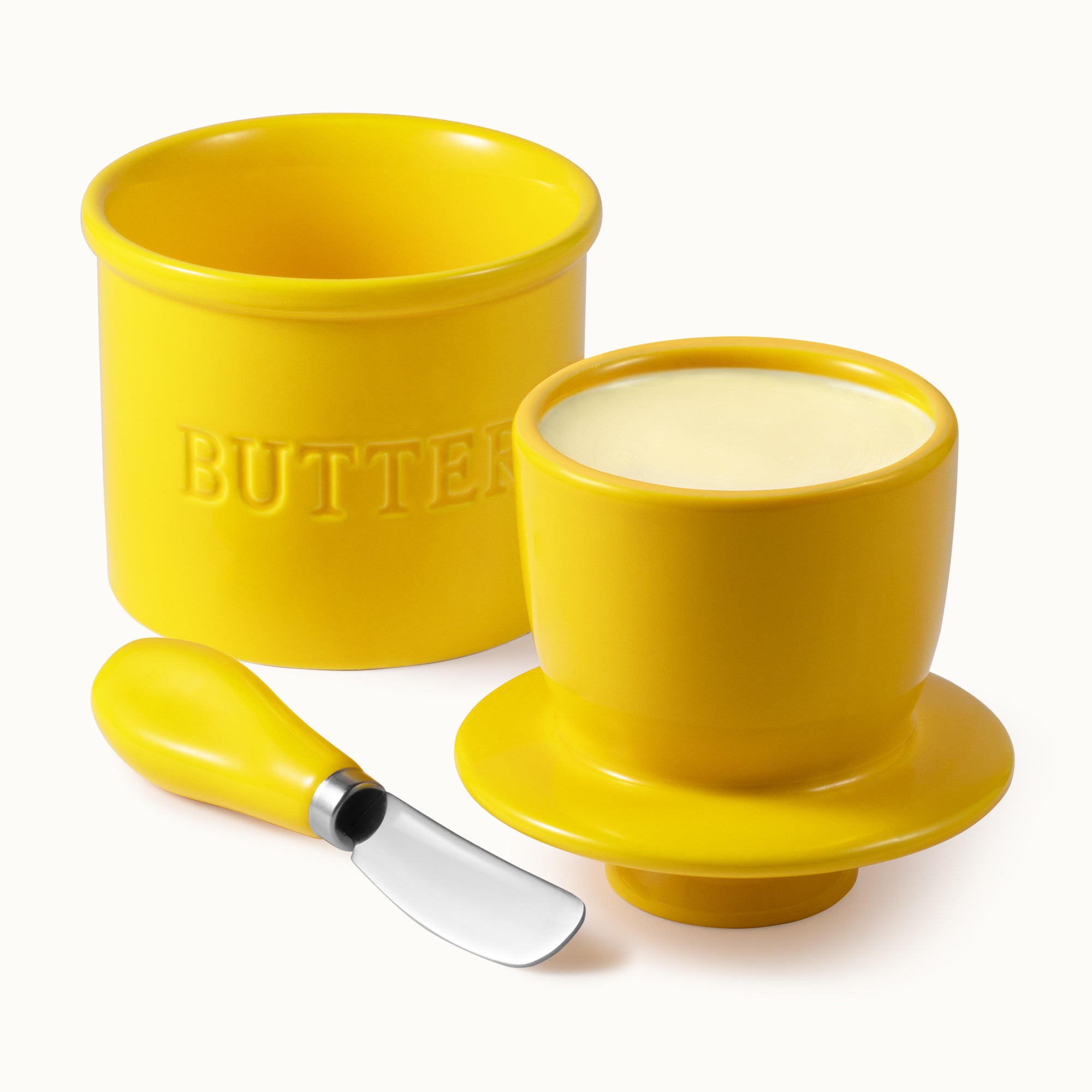 Zulay Kitchen Ceramic Butter Crock with Knife and Lid - Yellow