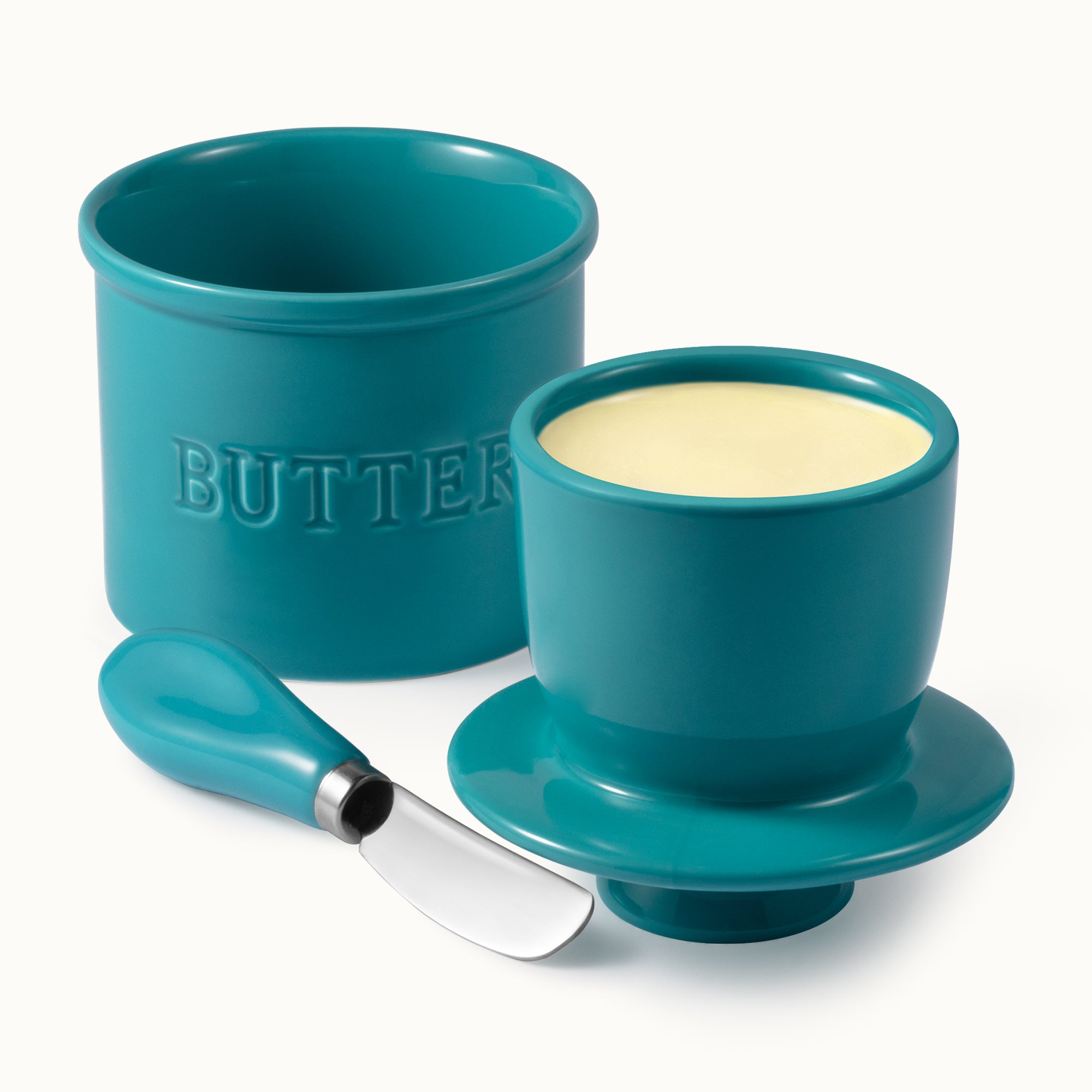 Zulay Kitchen Ceramic Butter Crock with Knife and Lid - Turquoise