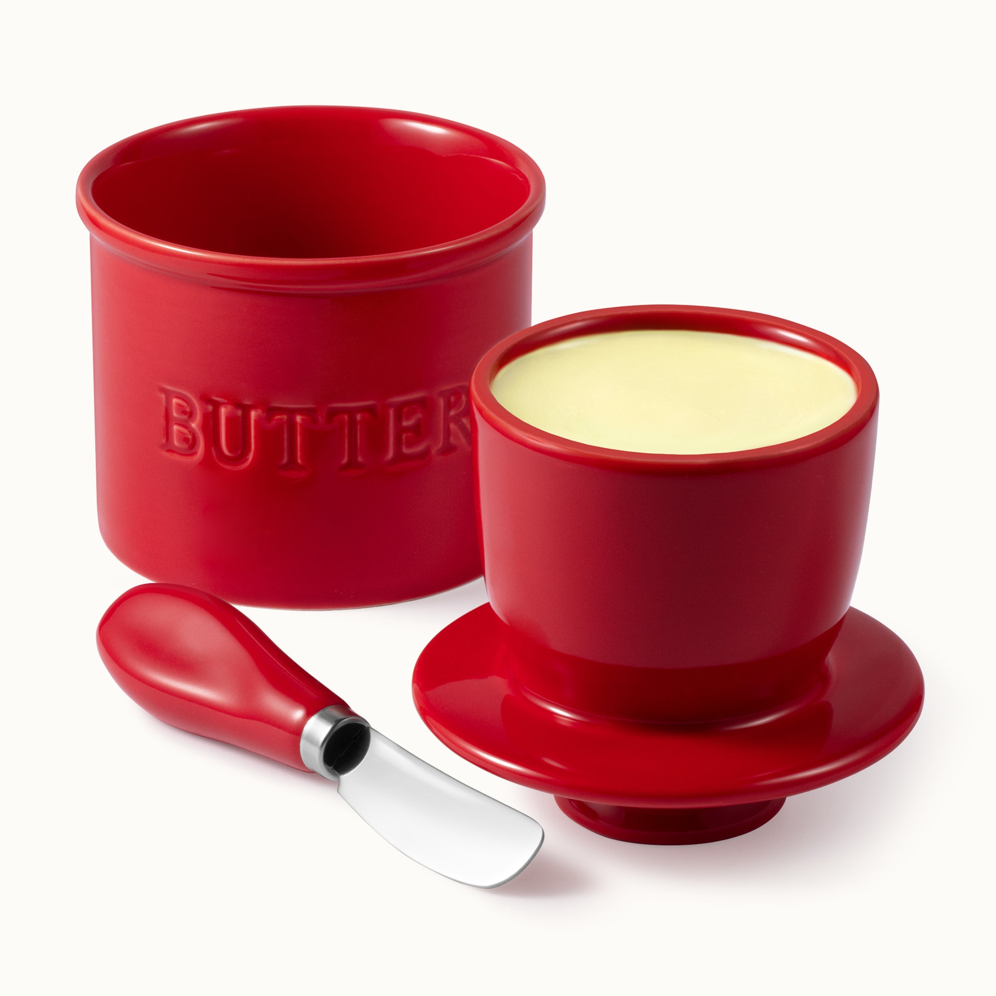 Zulay Kitchen Ceramic Butter Crock with Knife and Lid - Red