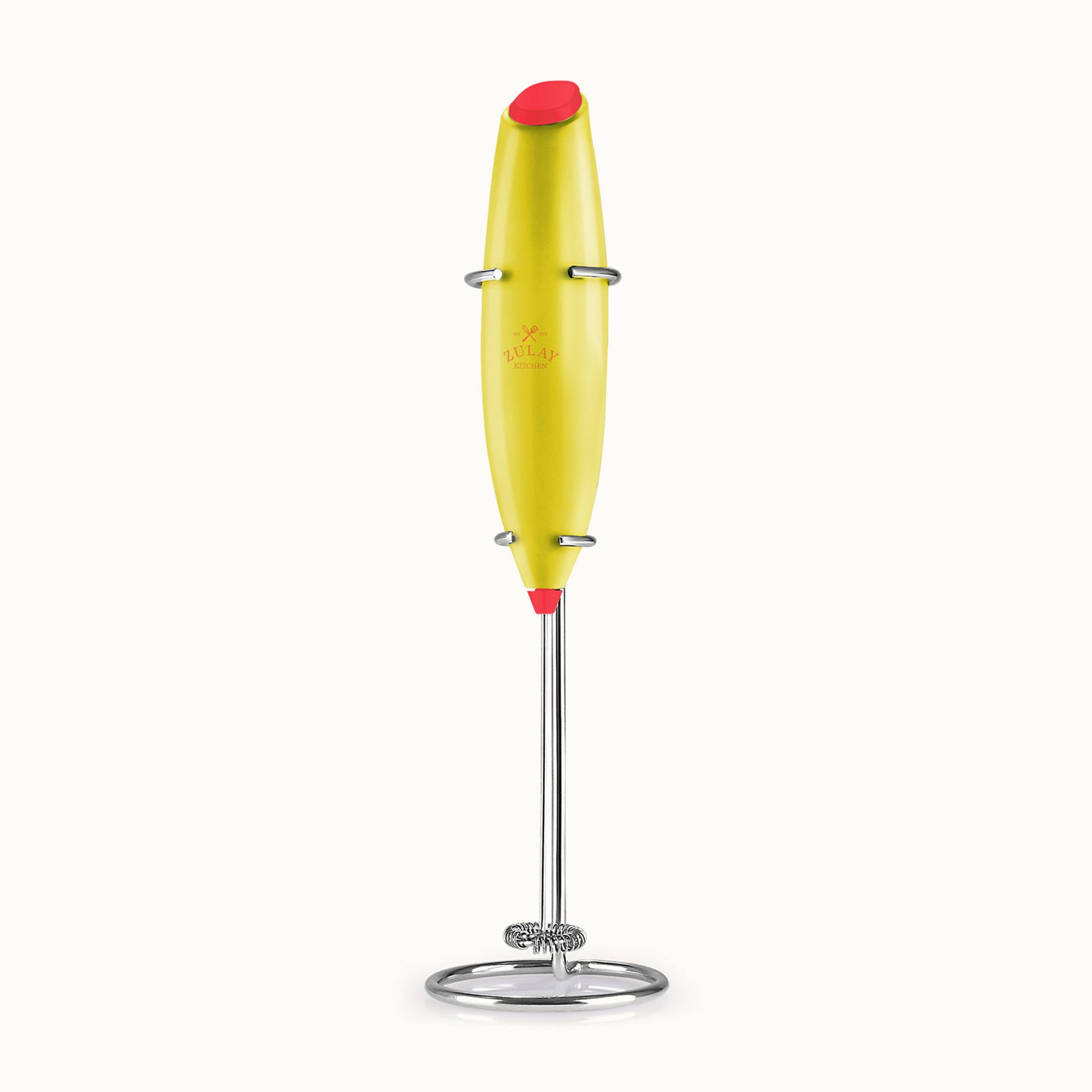 Classic Milk Frother With Stand-Pop Lime Red by Zulay Kitchen