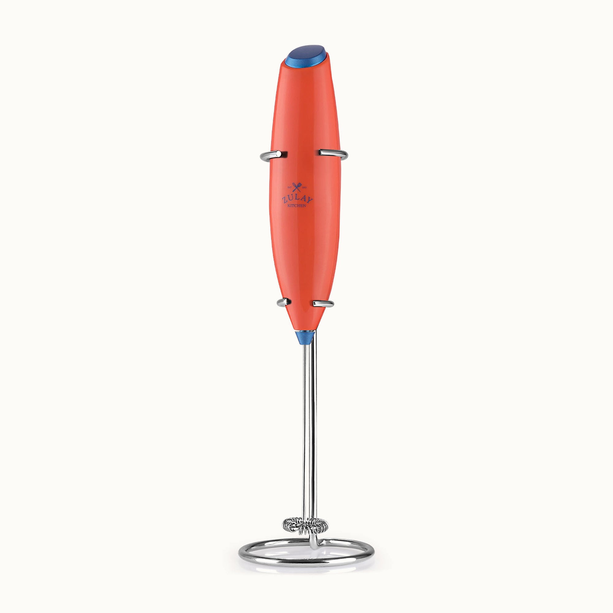 Classic Milk Frother With Stand-Pop Orange Blue by Zulay Kitchen