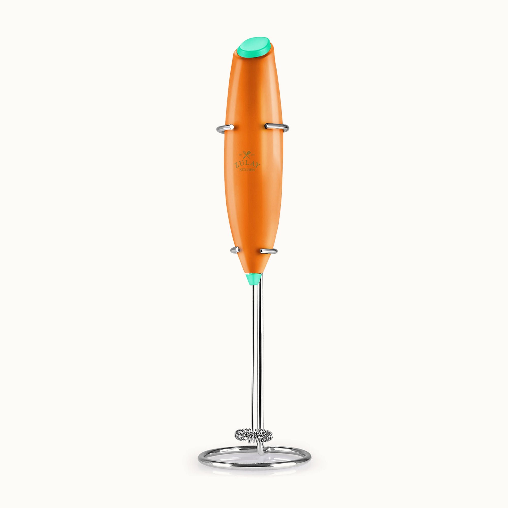 Classic Milk Frother With Stand-Pop Orange Green by Zulay Kitchen