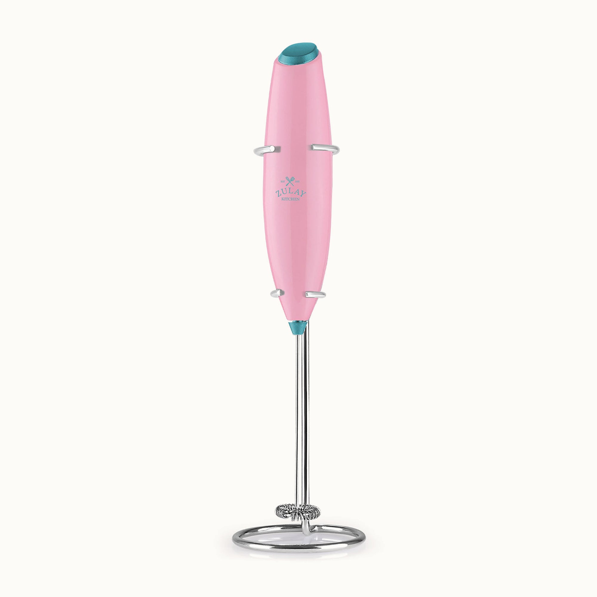 Classic Milk Frother With Stand-Pop Pink Teal by Zulay Kitchen