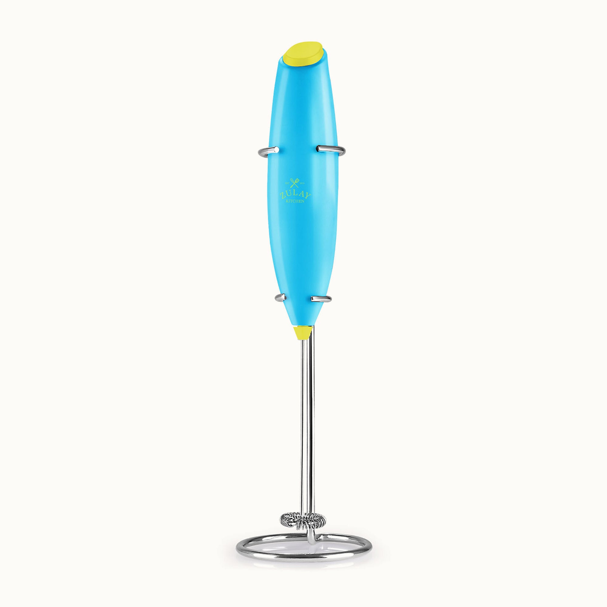 Classic Milk Frother With Stand-Pop Teal Yellow by Zulay Kitchen