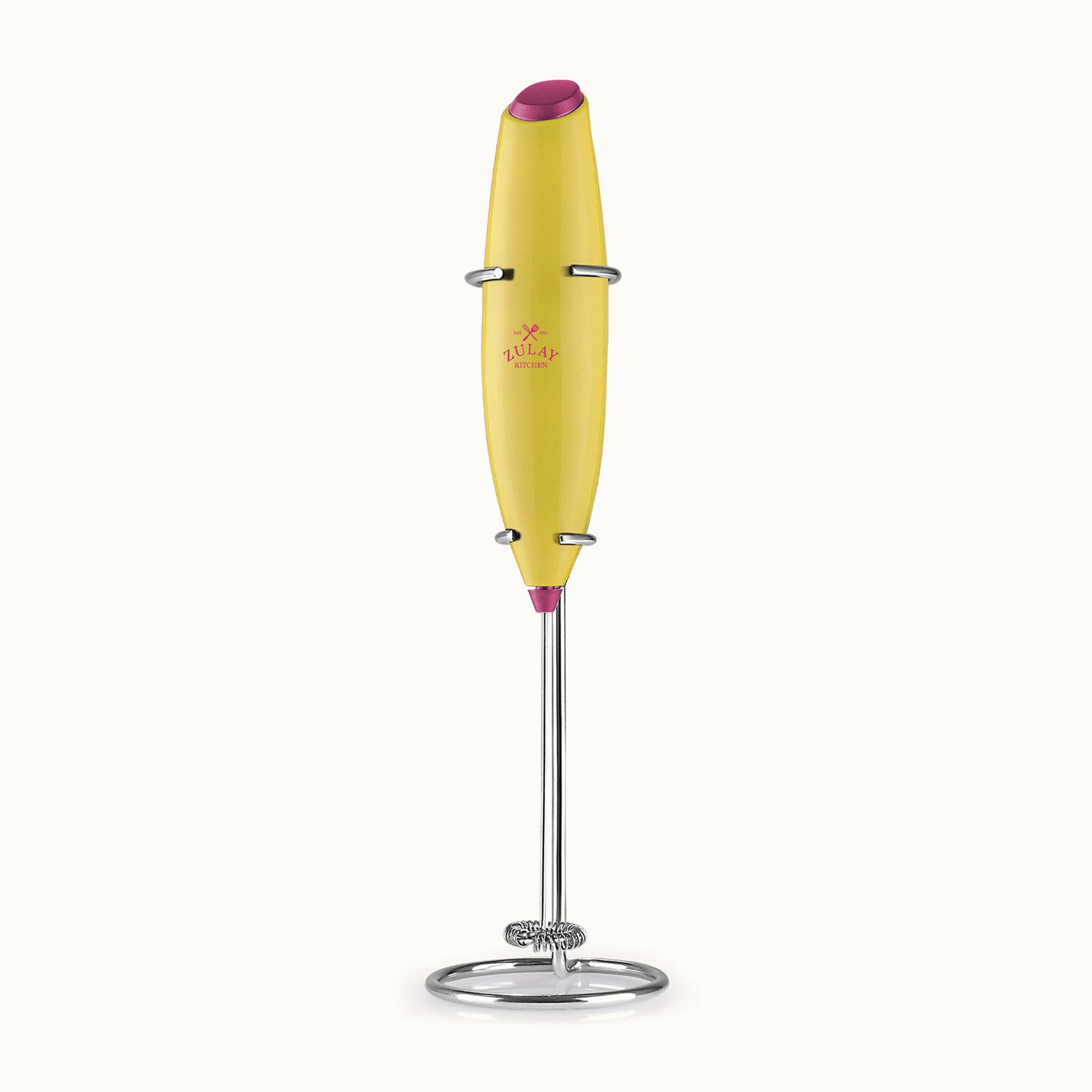 Classic Milk Frother With Stand-Pop Yellow Hot Pink by Zulay Kitchen