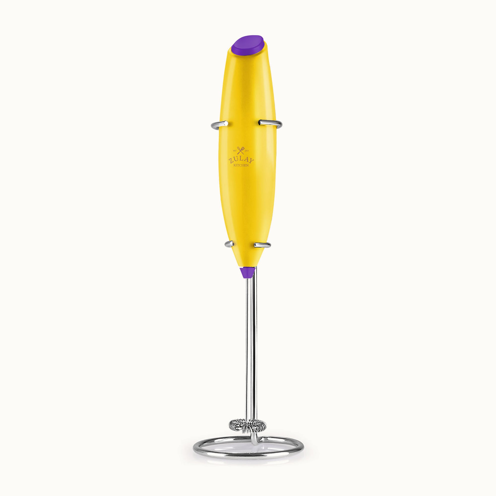 Classic Milk Frother With Stand-Pop Yellow Purple by Zulay Kitchen