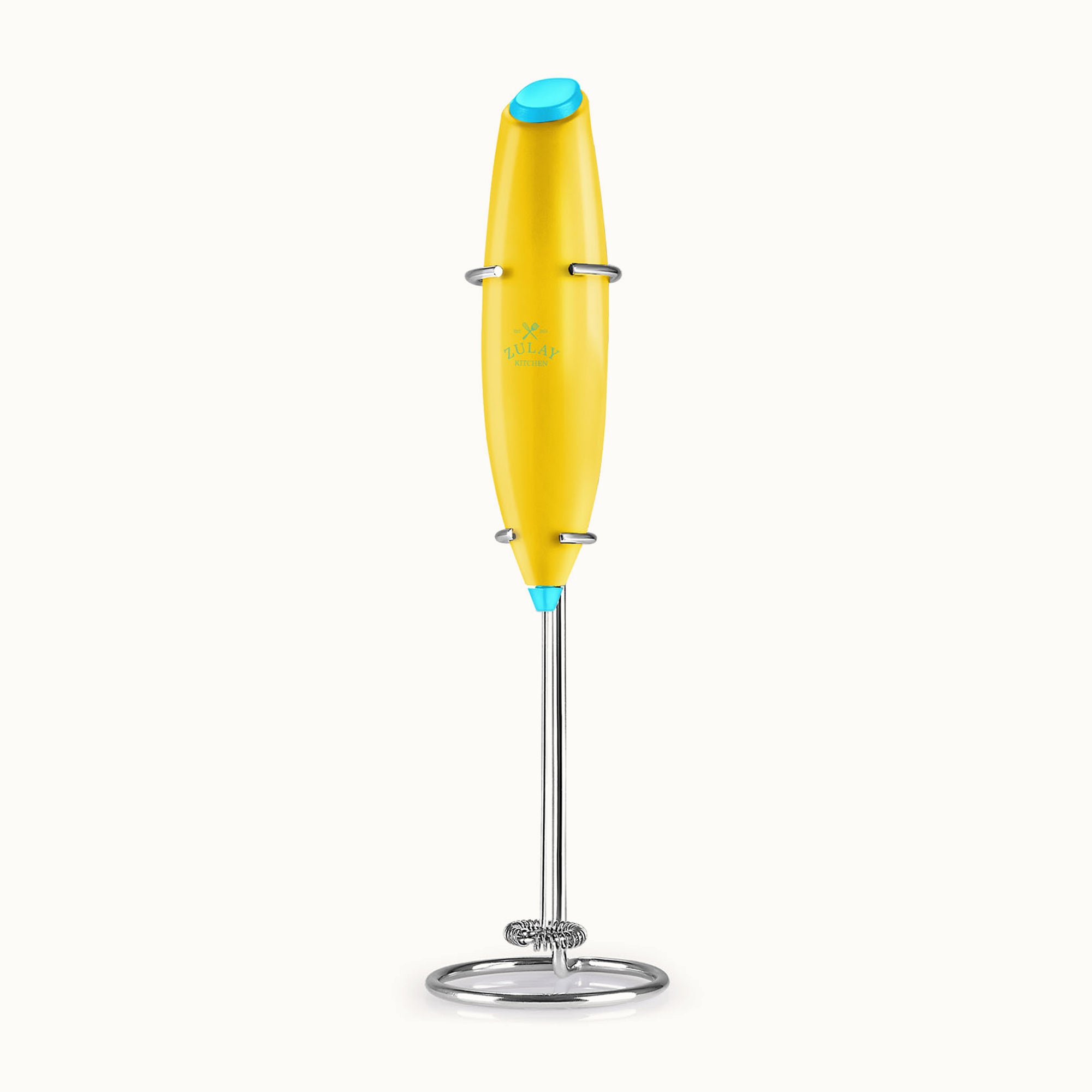 Classic Milk Frother With Stand-Pop Yellow Teal by Zulay Kitchen