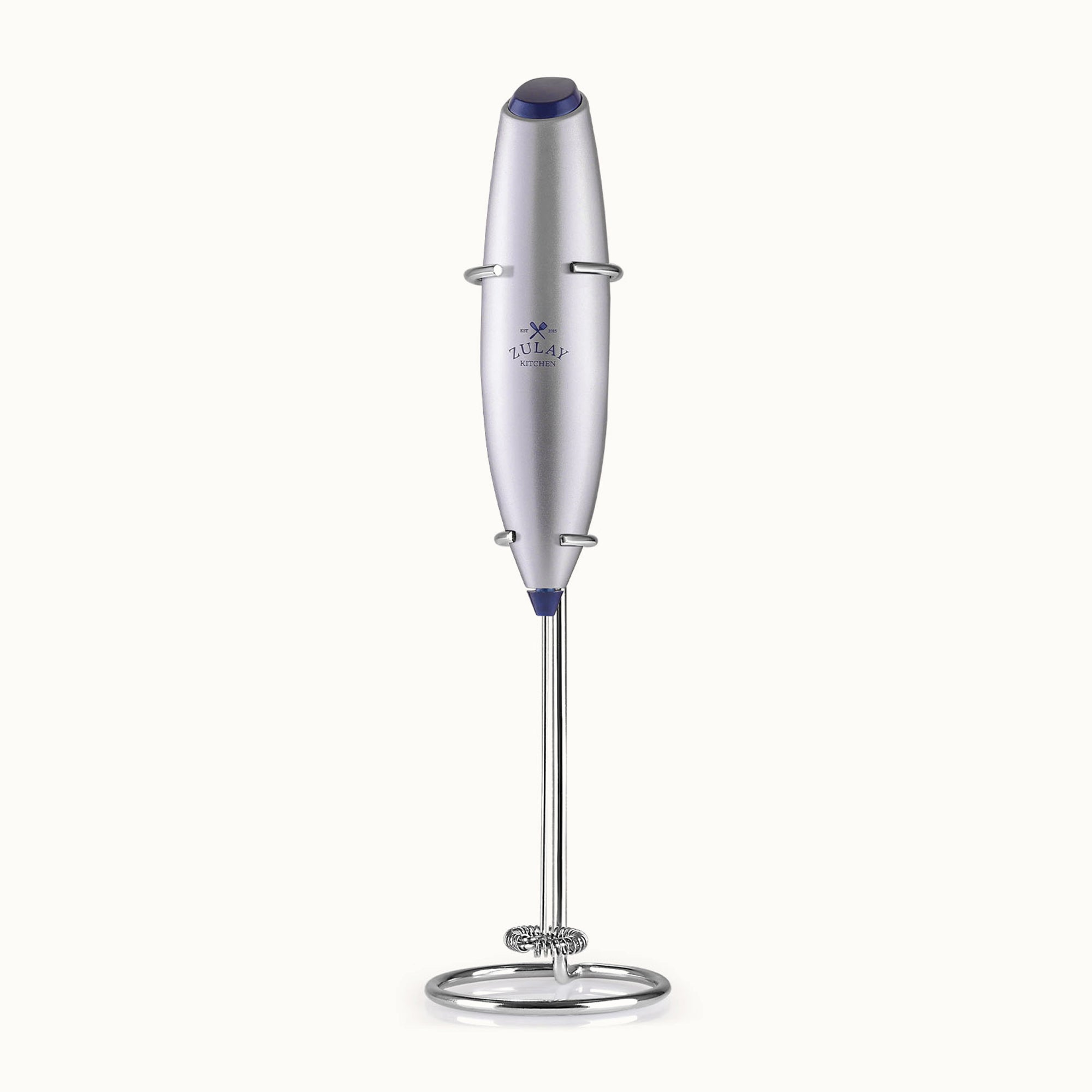Classic Milk Frother With Stand Silver/Dark Blue by Zulay Kitchen