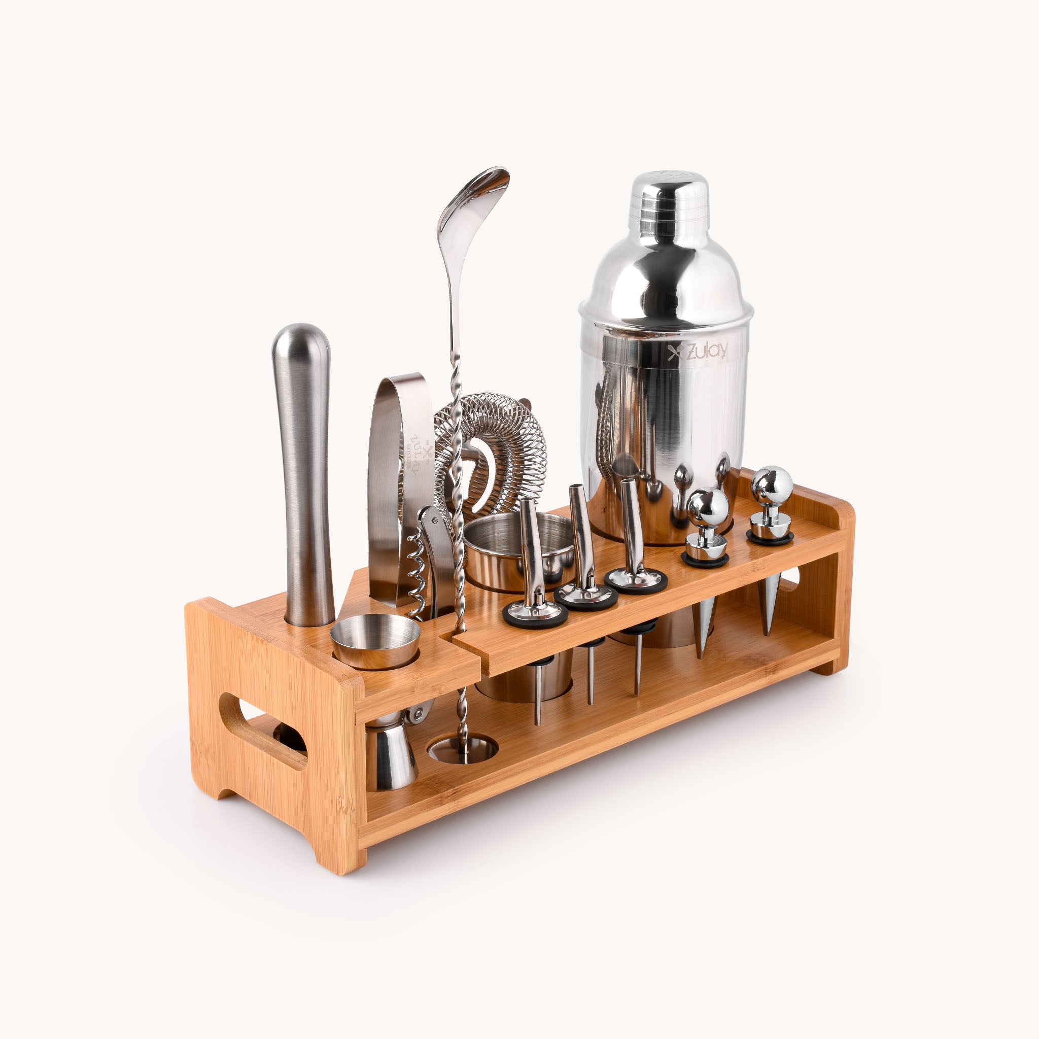 Complete Bartender Kit - 24-Piece Stainless Steel Cocktail Shaker Set with Bamboo Holder by Zulay Kitchen