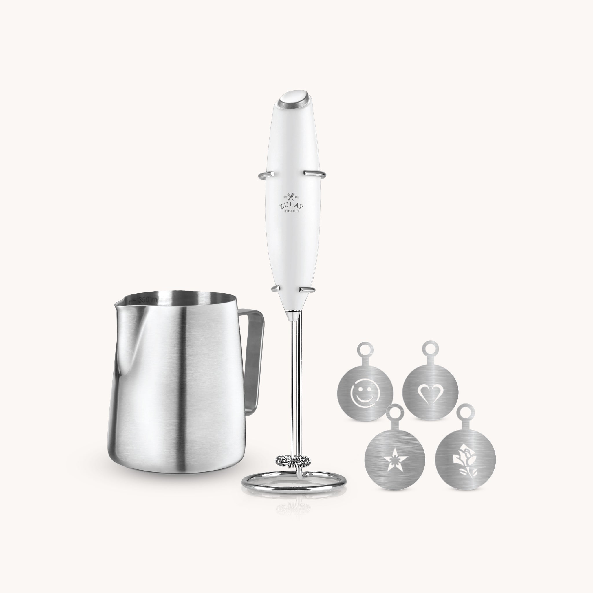 Complete Milk Frother Set - White by Zulay Kitchen