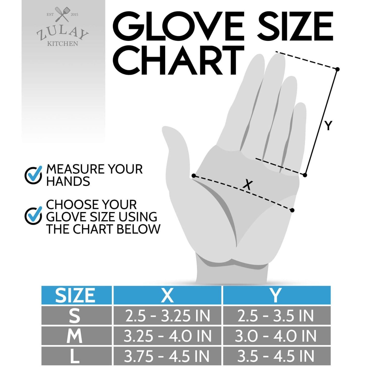 Glove Size Chart by Zulay Kitchen