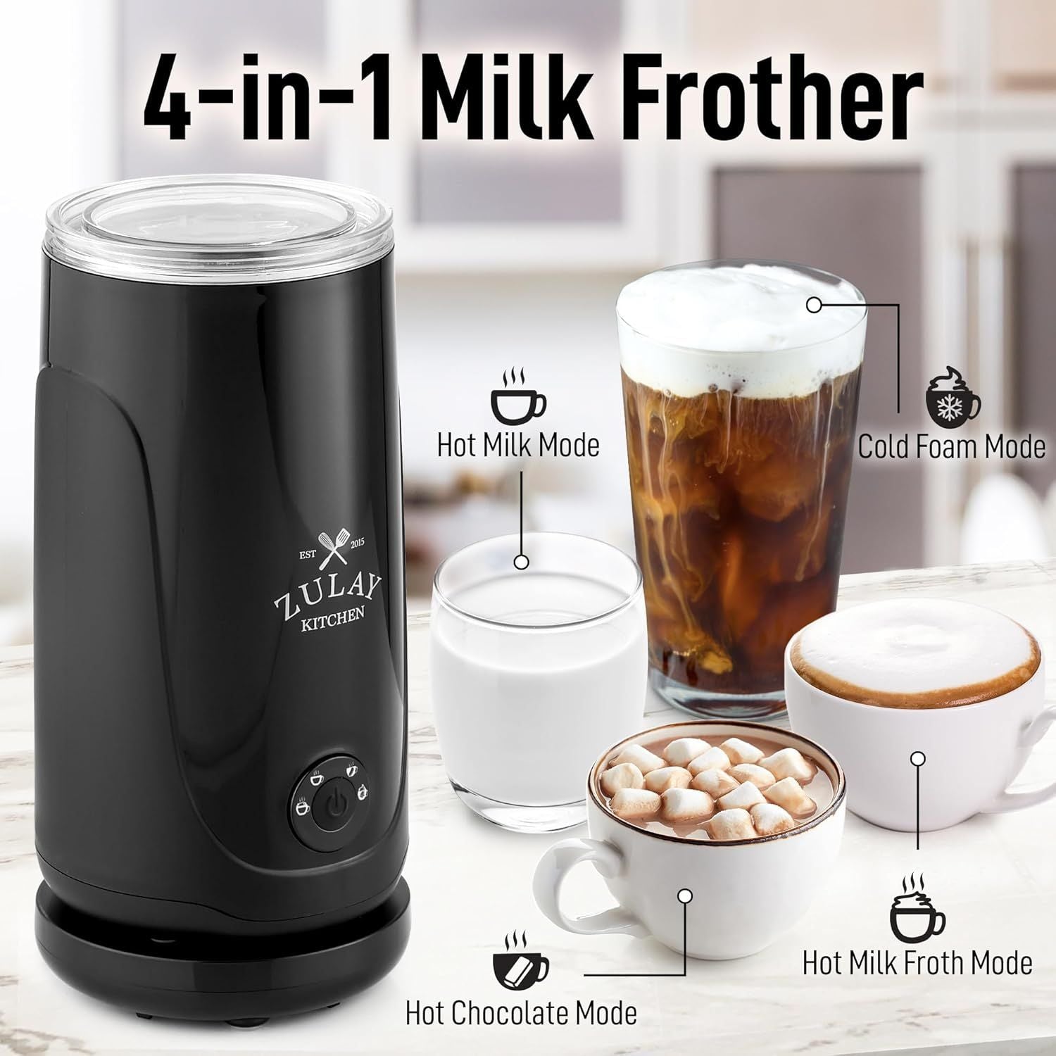 4-in-1 Milk Frother Hot and Cold Foam Maker by Zulay Kitchen