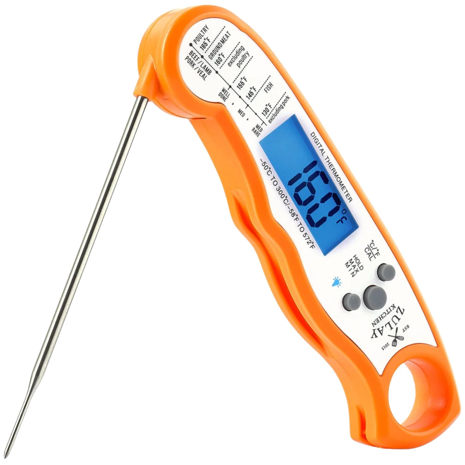 Digital Food Thermometer for Cooking & Grilling - Orange by Zulay Kitchen
