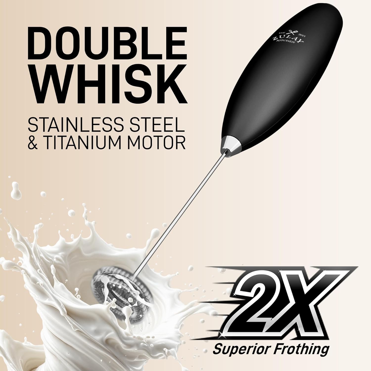 Double Whisk Milk Frother Handheld Froth in Second by Zulay Kitchen