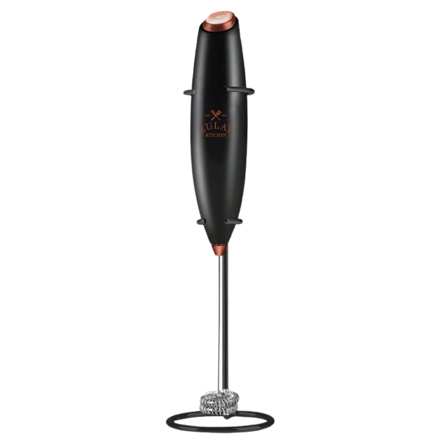 Double Whisk Milk Frother Handheld Mixer - Black N Copper by Zulay Kitchen