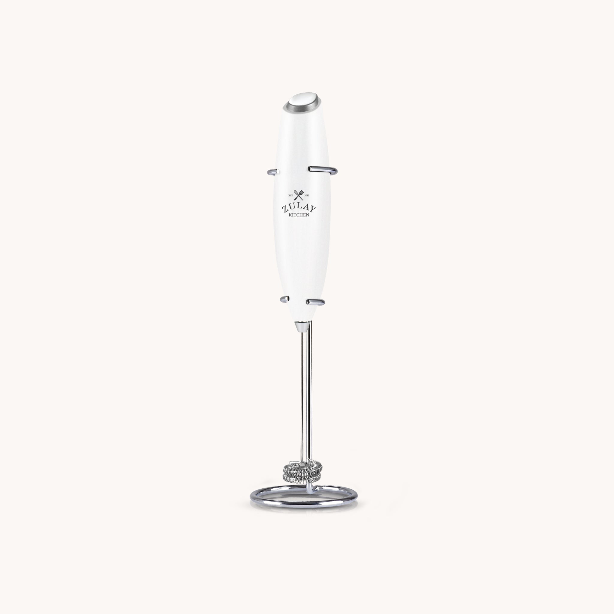 Double Whisk Milk Frother Handheld Mixer - Blizzard White by Zulay Kitchen