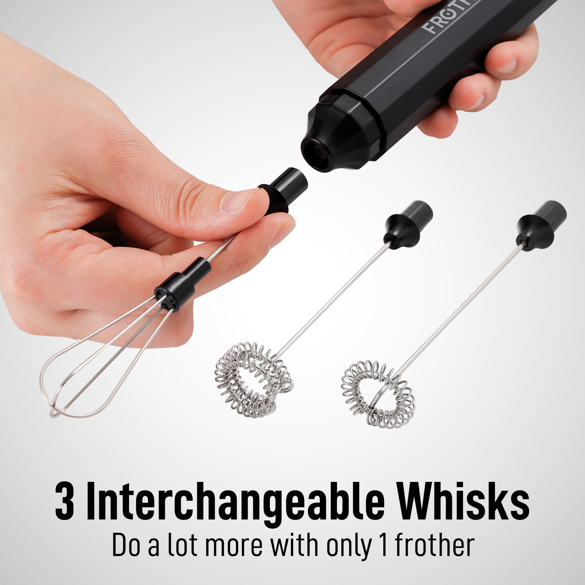 Froth N Go Milk Frother with 3 Interchangeable Whisks by Zulay Kitchen