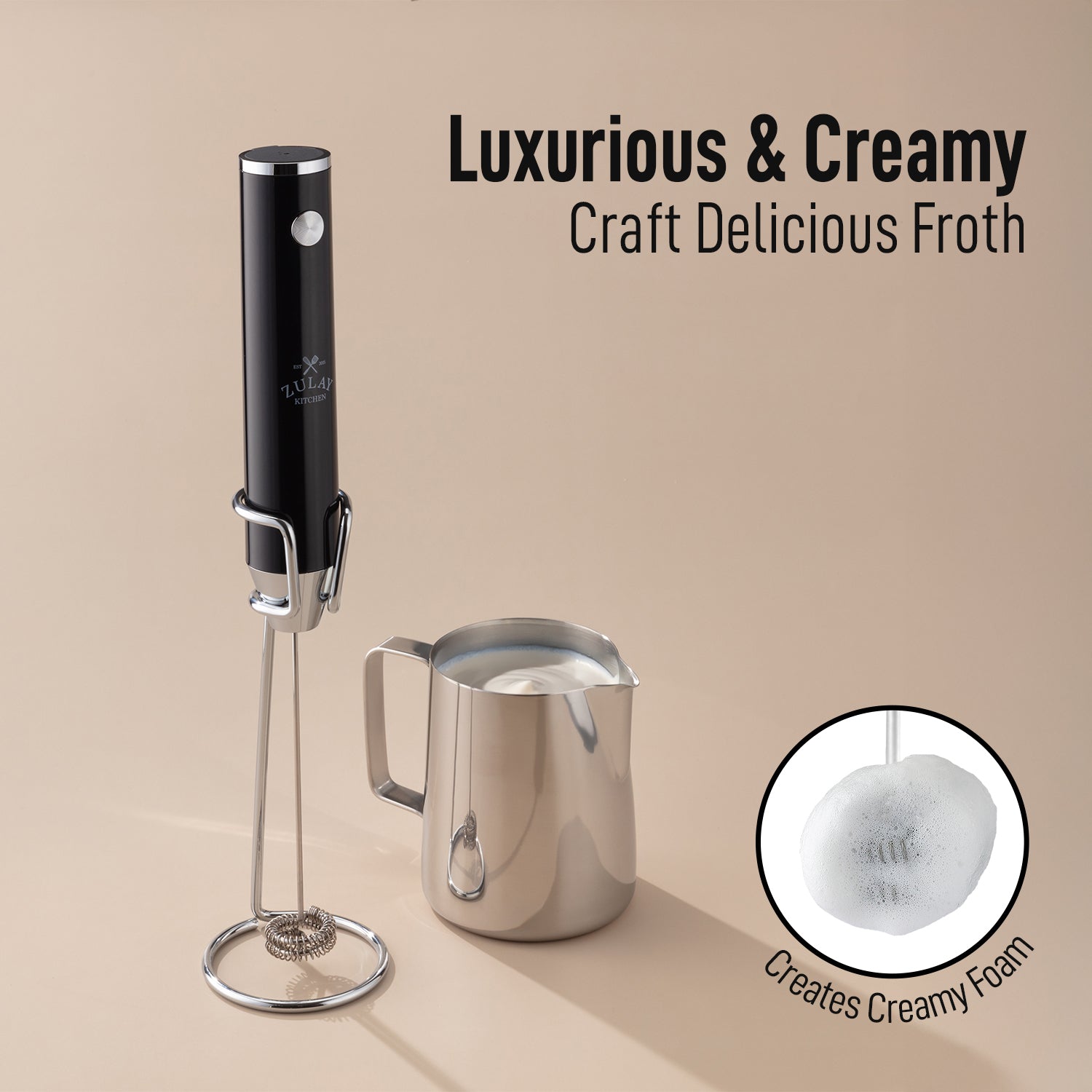 Rechrageable milk frother (black) by Zulay Kitchen