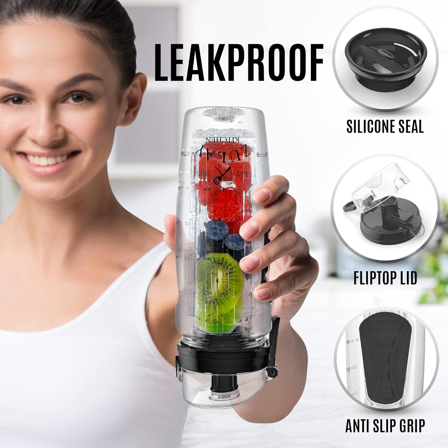 Leak Proof Portable Water Bottle with Fruit Infuser by Zulay Kitchen