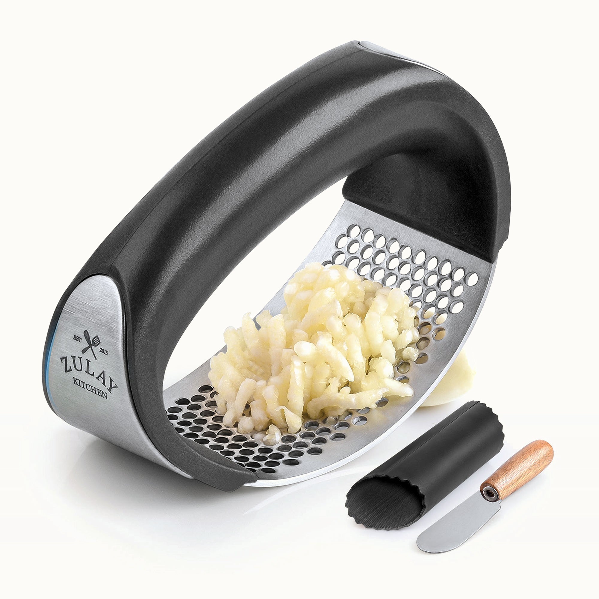 Garlic Press Rocker Set - Stainless Steel Black by Zulay Kitchen